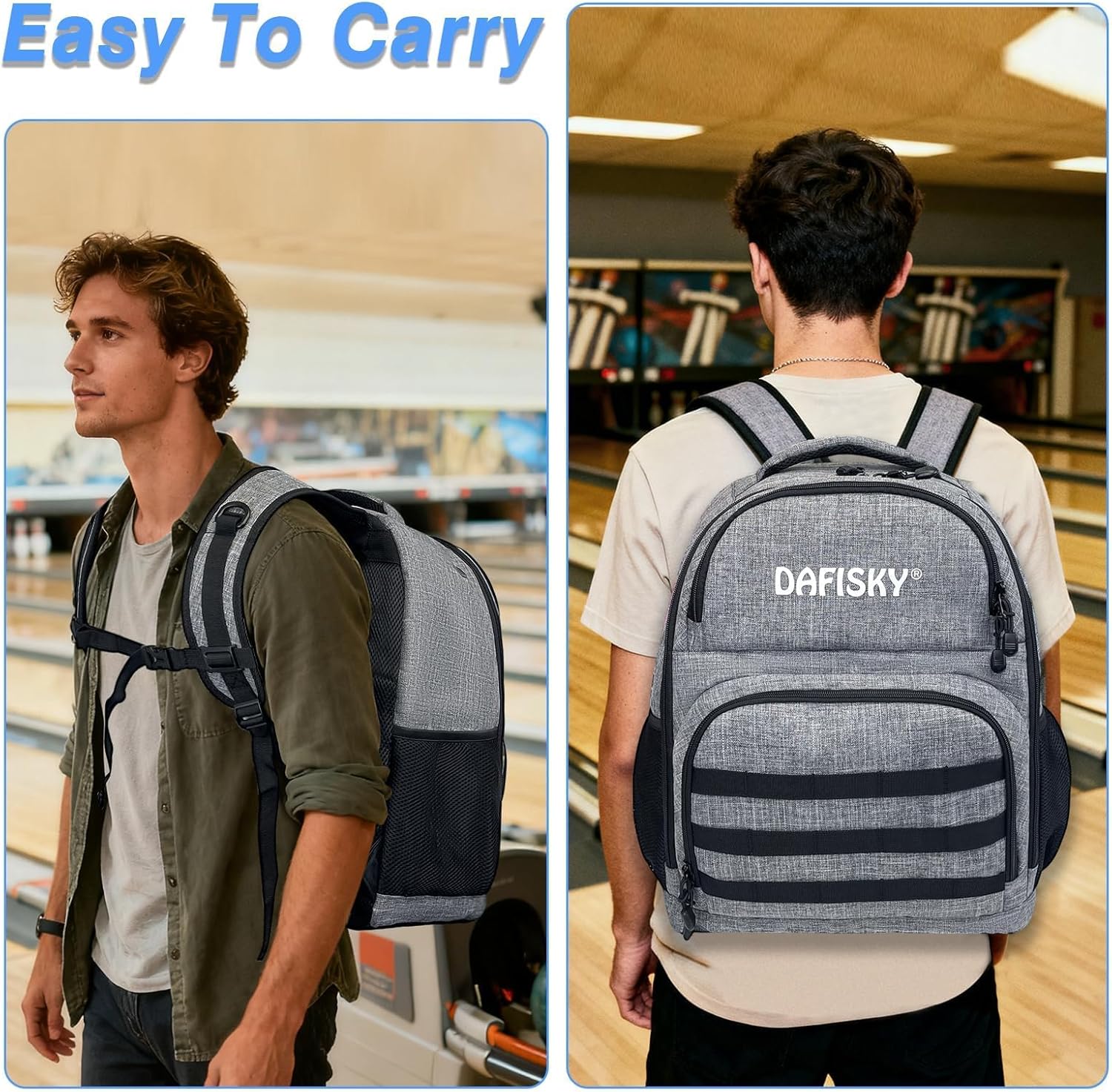DAFISKY Bowling Ball Bag 2 Ball Bowling Backpack for Single or 2 Balls with Shoes Compartment Fits Up to US Size 15