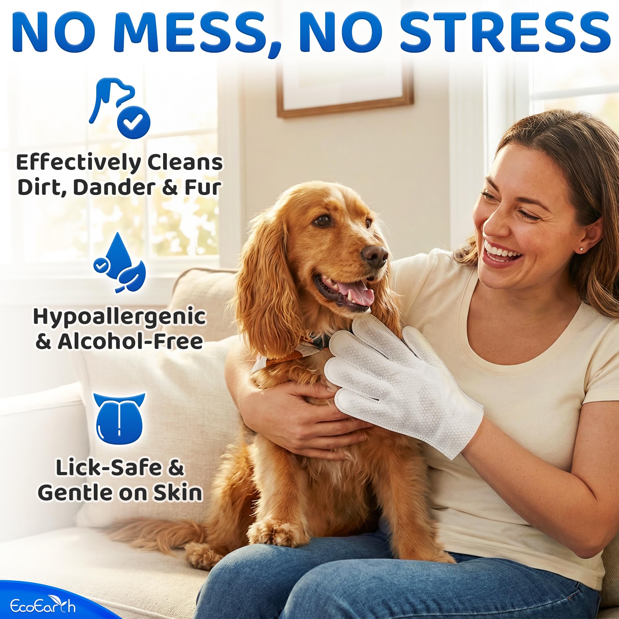 Premium Pet Cleaning Gloves for Dogs & Cats - 1 Bag of 20 Pieces - Disposable Glove Wipes for Bathing, Deodorising & Grooming - Dog Bath Mitts