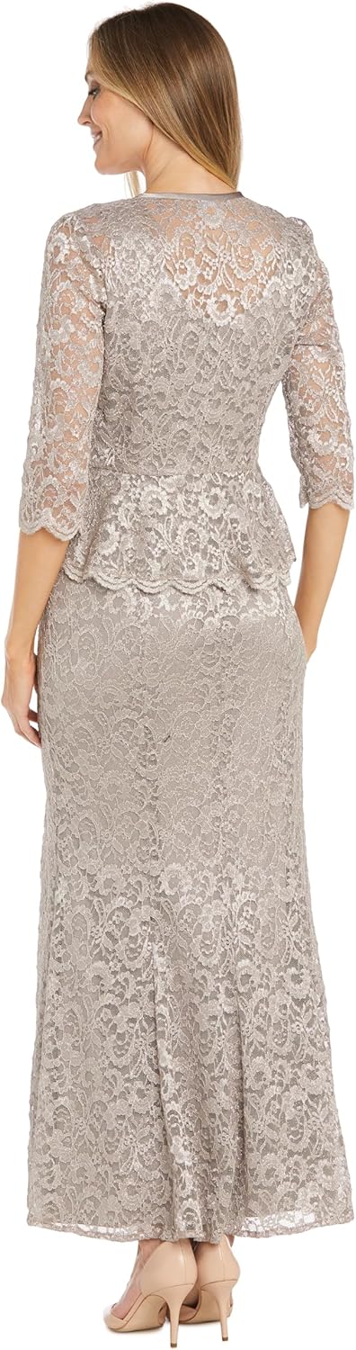 R&M Richards Womens Glitter Lace Two Piece Dress