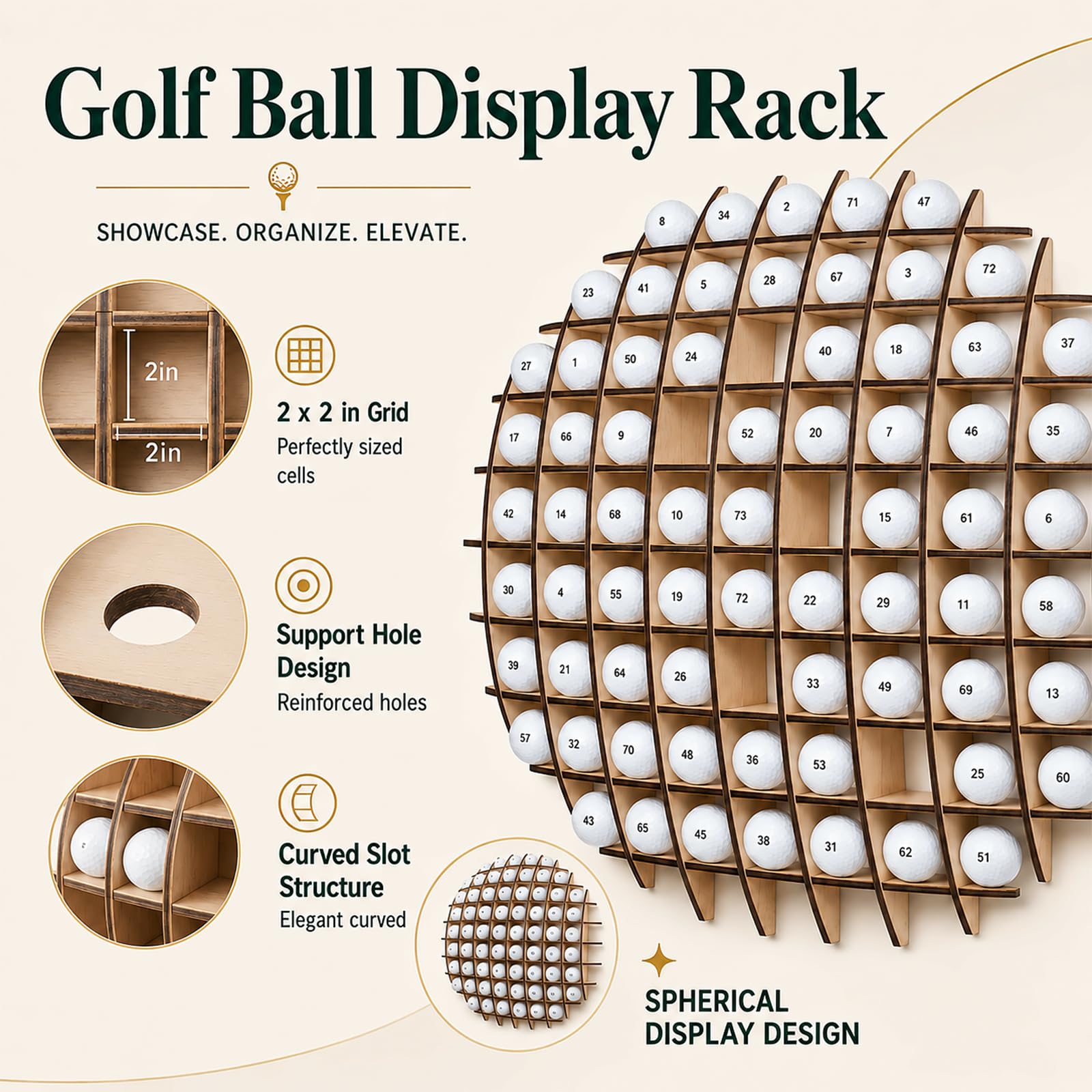 Soporte de pared para pelotas de golf con capacidad para 78 pelotas para