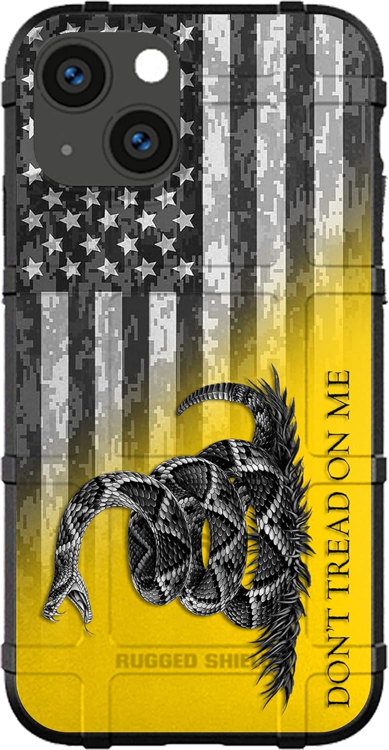 EGO TACTICAL Limited Edition Rugged Shield case Compatible with iPhone 13 Pro Max [6.7" Screen] Printed in The USA Don't Tread on Me Flag on US Camo Sub. Flag Reversed