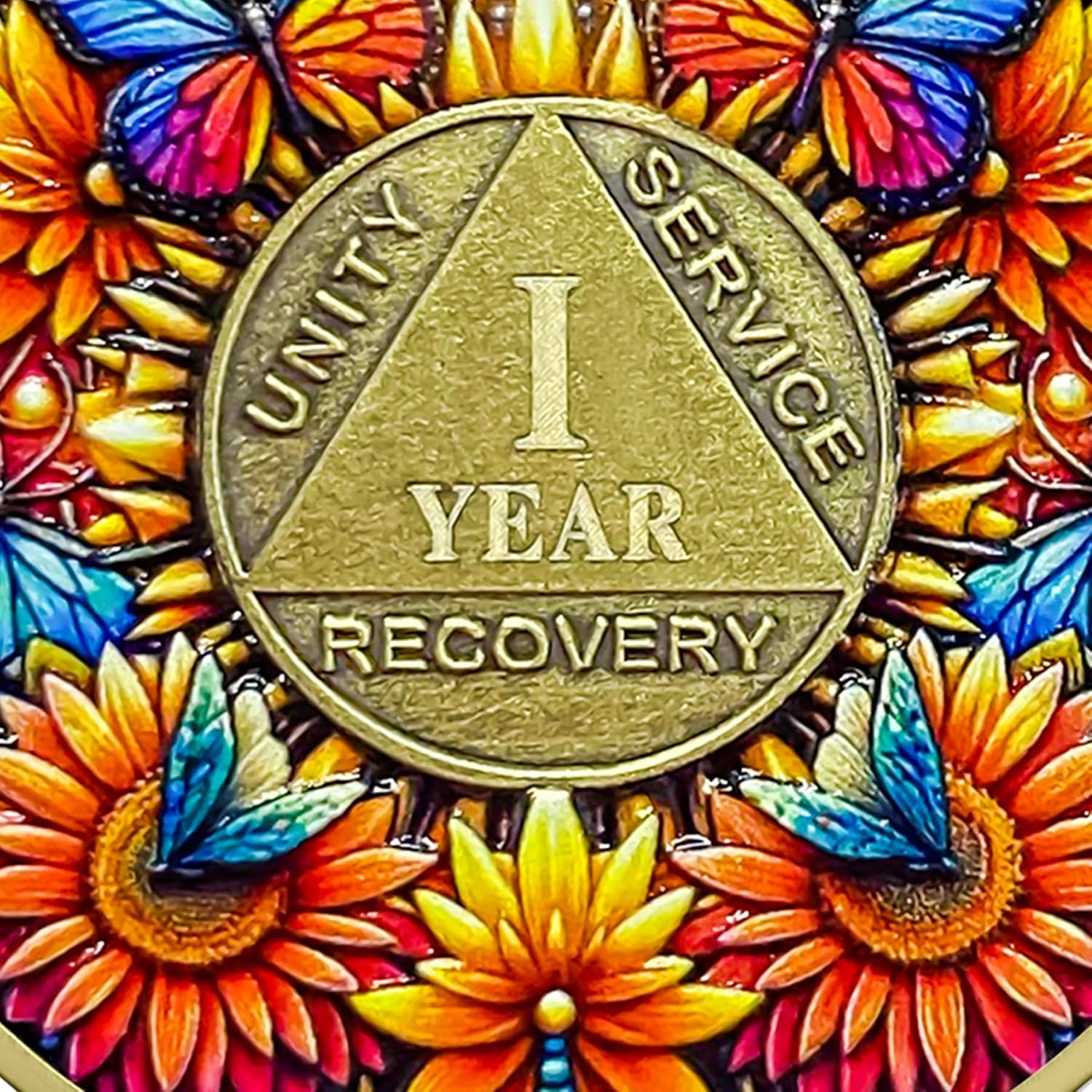 4 Year Sobriety Coin Gifts | Sunflower & Butterfly Design AA Chip Medallion with Coin Capsule | Sobriety Gifts for Anniversary Month & Year for Men & Women in Recovery