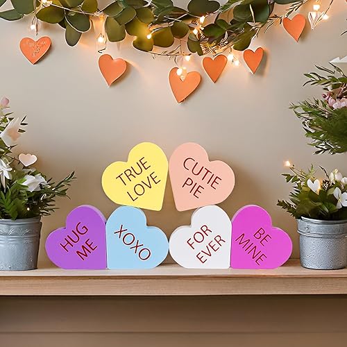 Miniatura 4 de Decoración del día de San Valentín, 6 letreros de corazón de madera con doble impresión para el hogar, mesa, bandeja escalonada, repisa, decoración