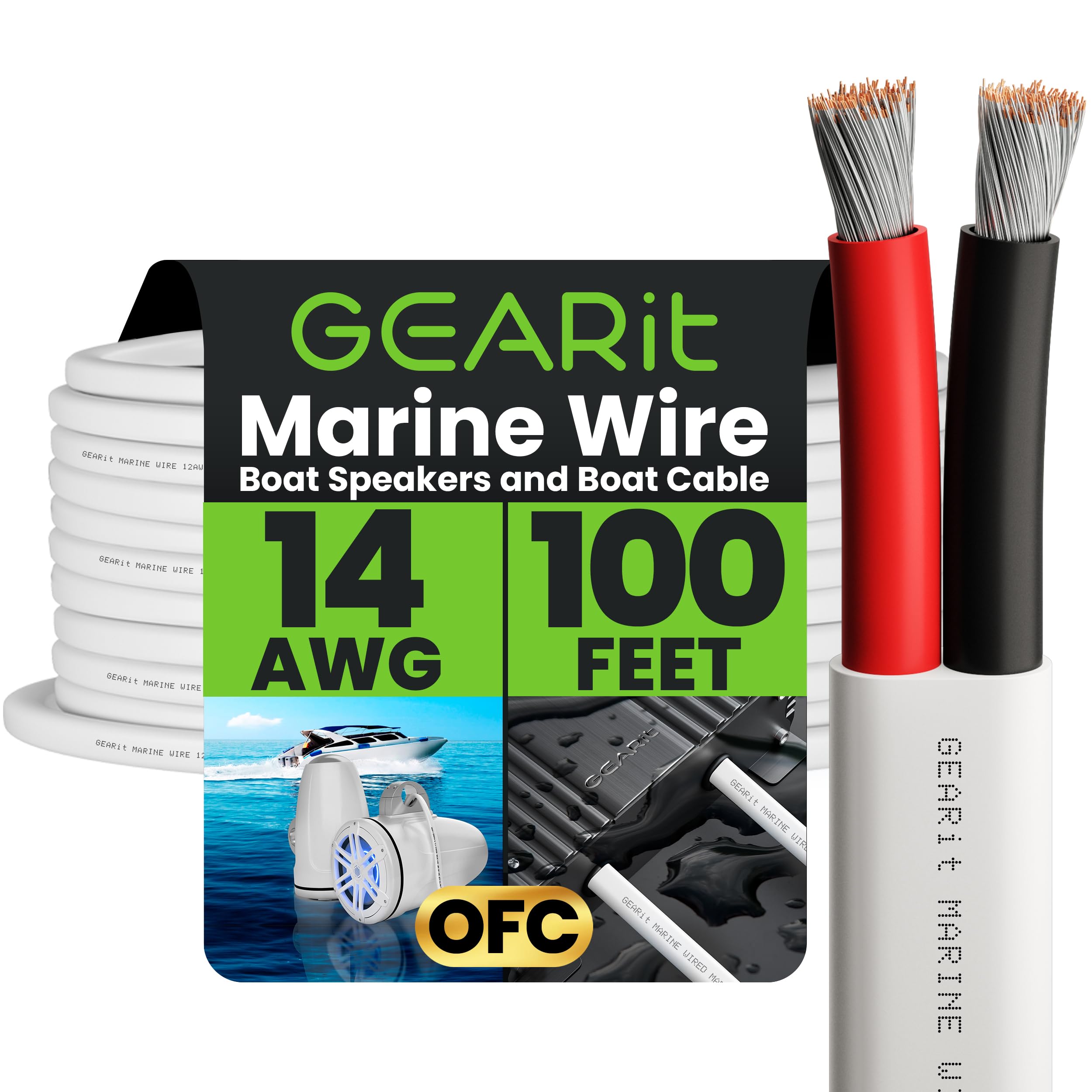 14/2 Marine Wire (20 Feet) 14AWG Gauge - Tinned OFC Copper/Marine Grade Speaker Cable/Duplex / 2 Conductors - OFC Oxygen-Free Copper, White 20ft