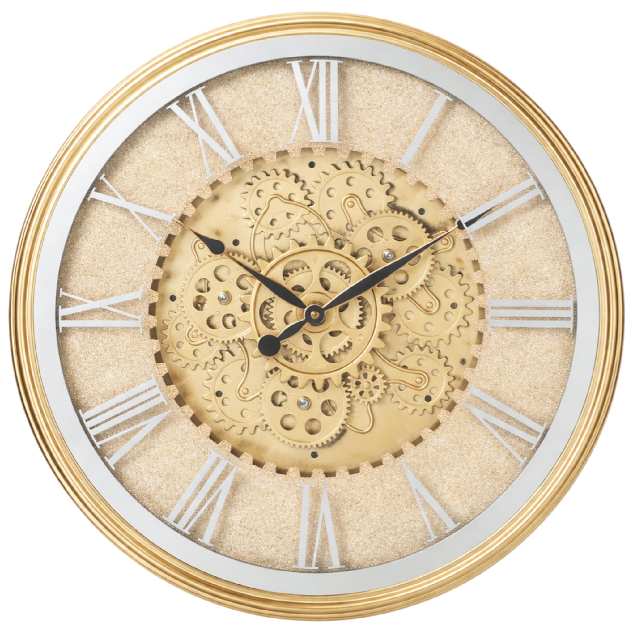 MIJOMA Reloj de pared dorado con movimiento giratorio de 50,7 cm de diámetro, reloj de pared de diseño grande con engranajes visibles, reloj decorativo de salón de estilo industrial