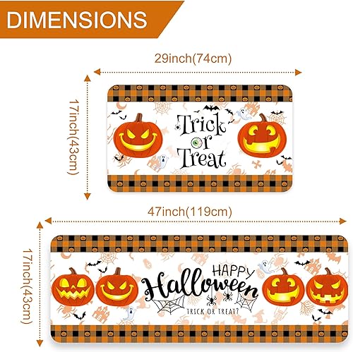Miniatura 2 de Tapetes de cocina de Halloween, alfombras de cocina de Feliz Halloween para piso, tapetes de cocina antideslizantes para dulce o truco, juego de 2