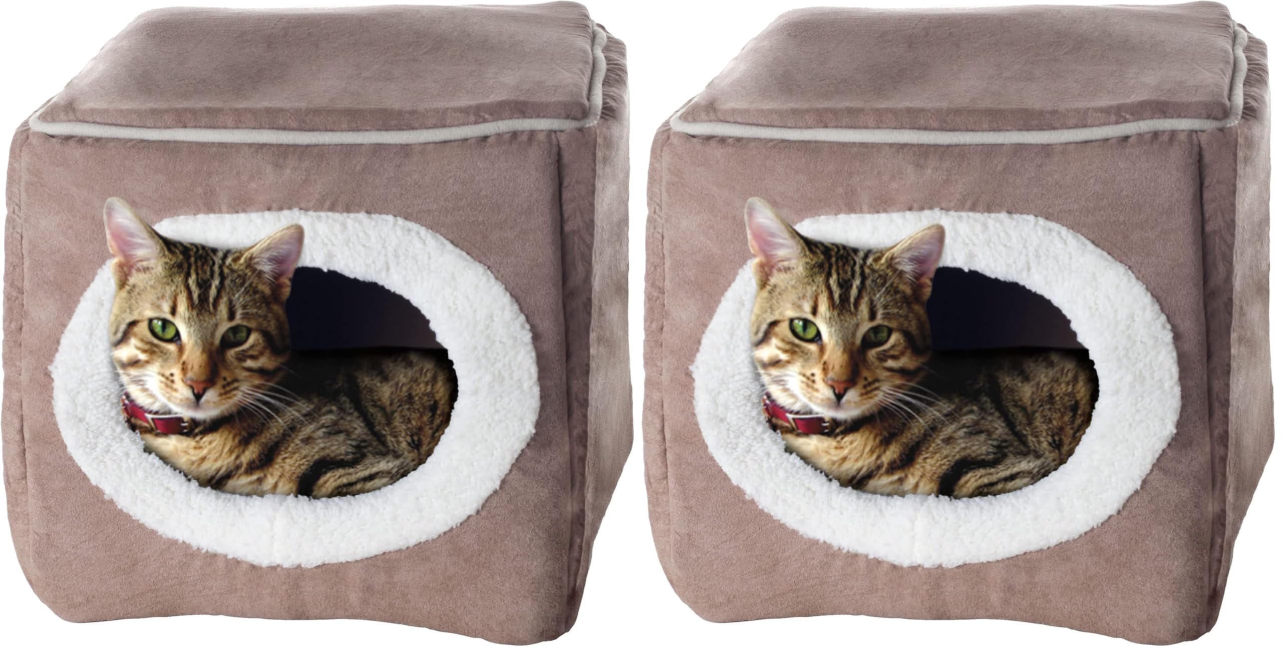 Cat House - Indoor Bed with Removable Foam Cushion - Cat Cave for Puppies, Rabbits, Guinea Pigs, and Other Small Animals by PETMAKER (Light Brown) (Pack of 2)