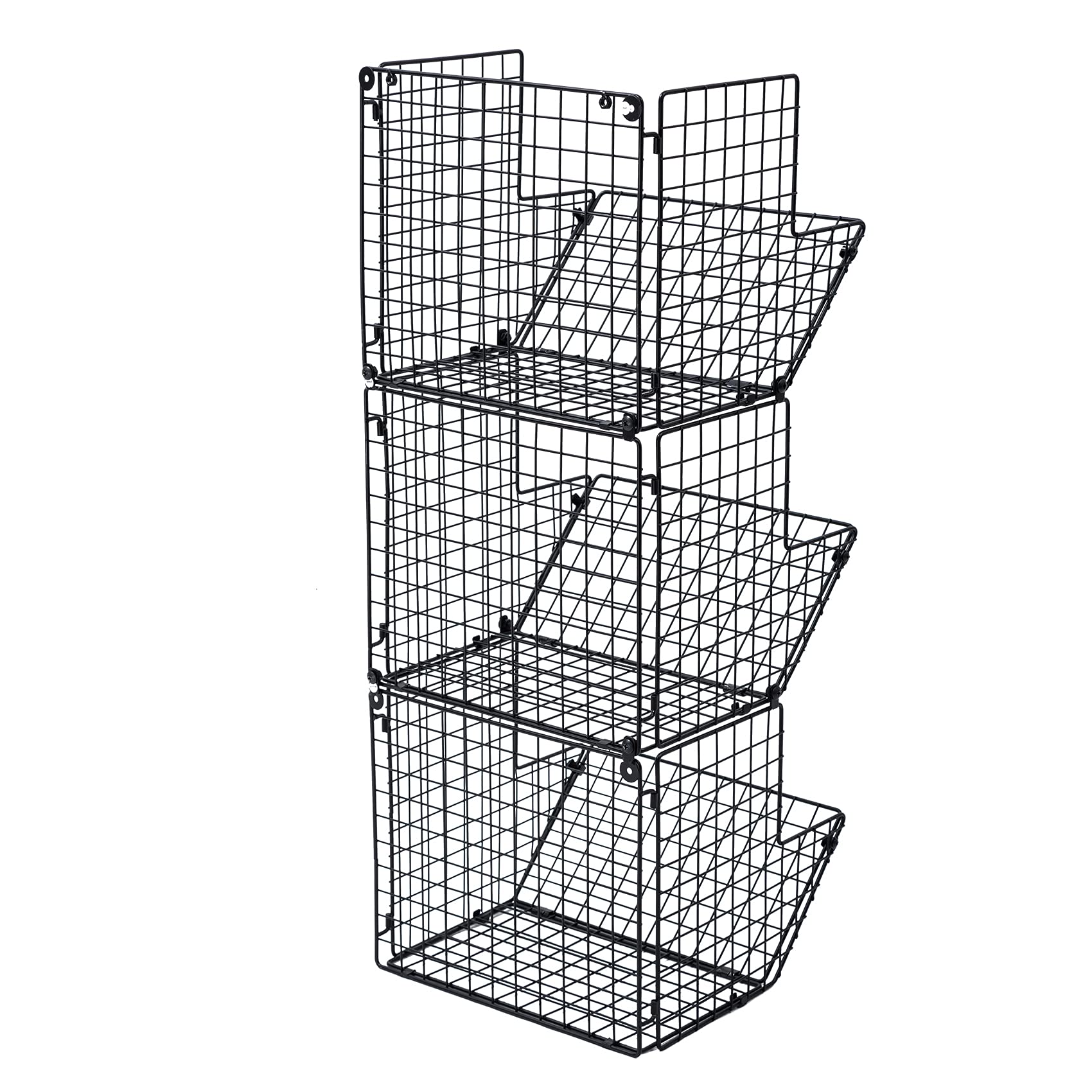 ACAGALA Estantería de pared de alambre de hierro de 3 niveles, cesta de almacenamiento montada en la puerta con ganchos y cinta adhesiva que no deja residuos, estante de cocina para frutas, toallas y