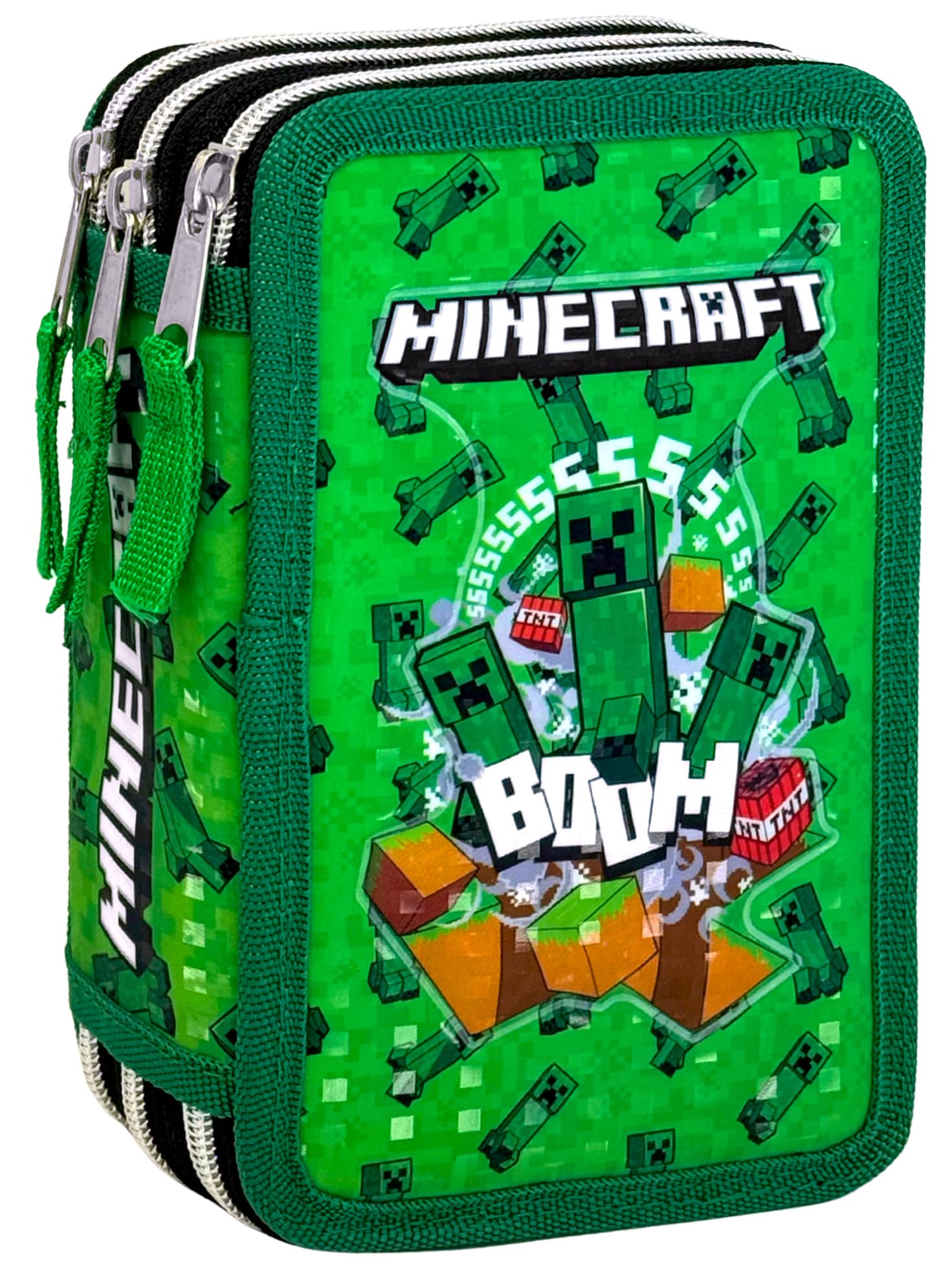 Pack escolar 2 piezas para fans de Minecraft – Mochila niño 42 cm 22 L Primaria 6-12 años + estuche completo 3 compartimentos 44 piezas