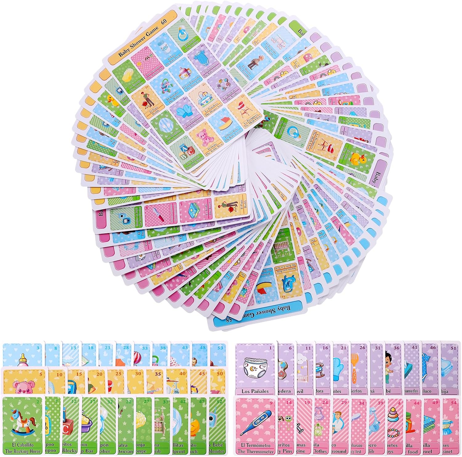 Baby Shower Games in Spanish English for 60 Players,Mexican Bingo Juegos para Baby Shower en Español for Party,Funny Spanish Bingo Card Games