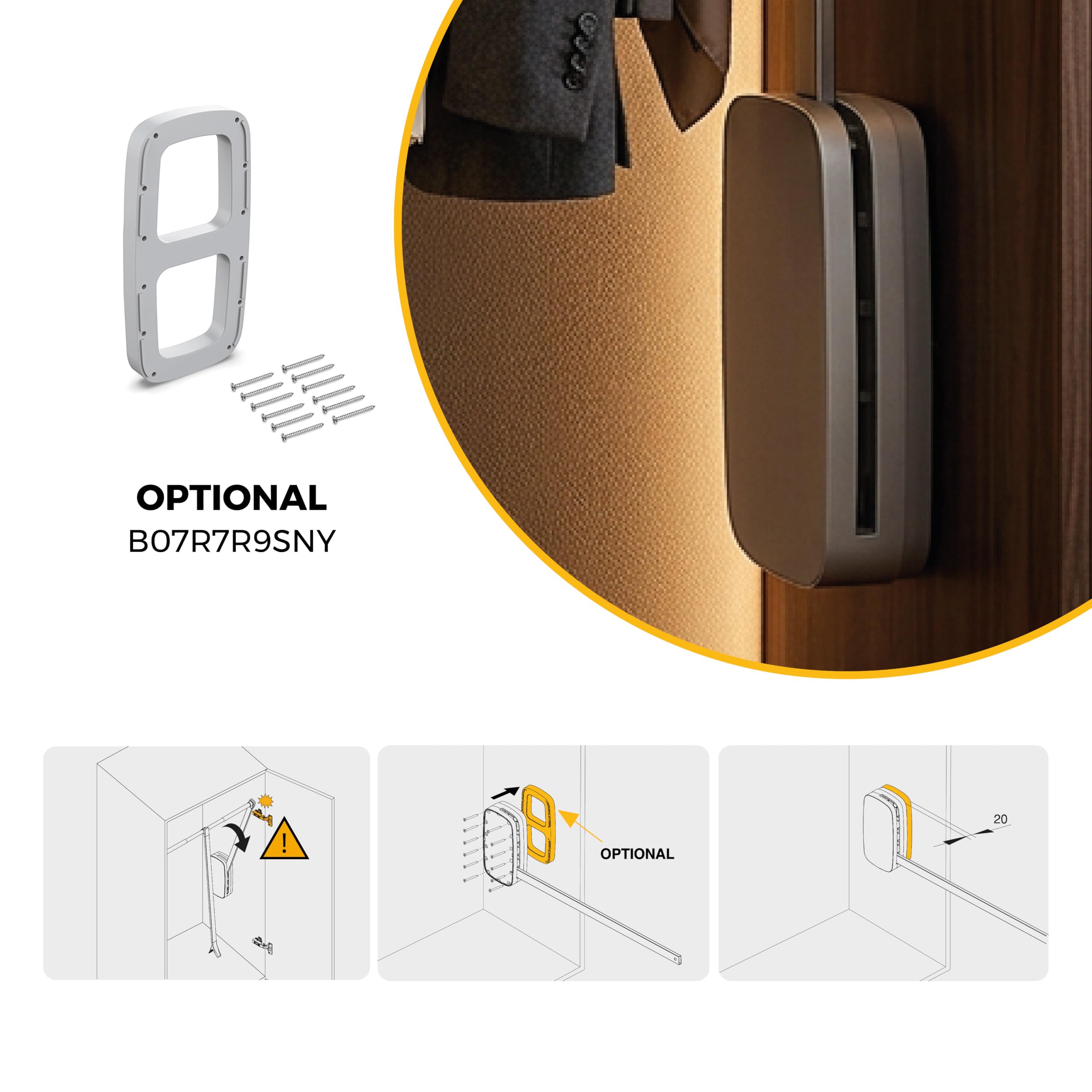 Emuca - Penderie rabattable pour armoire Sling, 830-1150mm, Plastique blanc, Acier et Plastique.