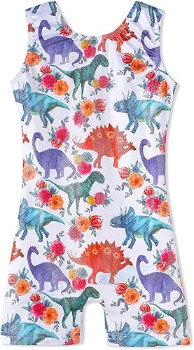 HOZIY - Leotardos de gimnasia para niñas, con estampado de unicornio, aurora, arco iris, sirena, dinosaurio, magdalenas, con pantalón ciclista con