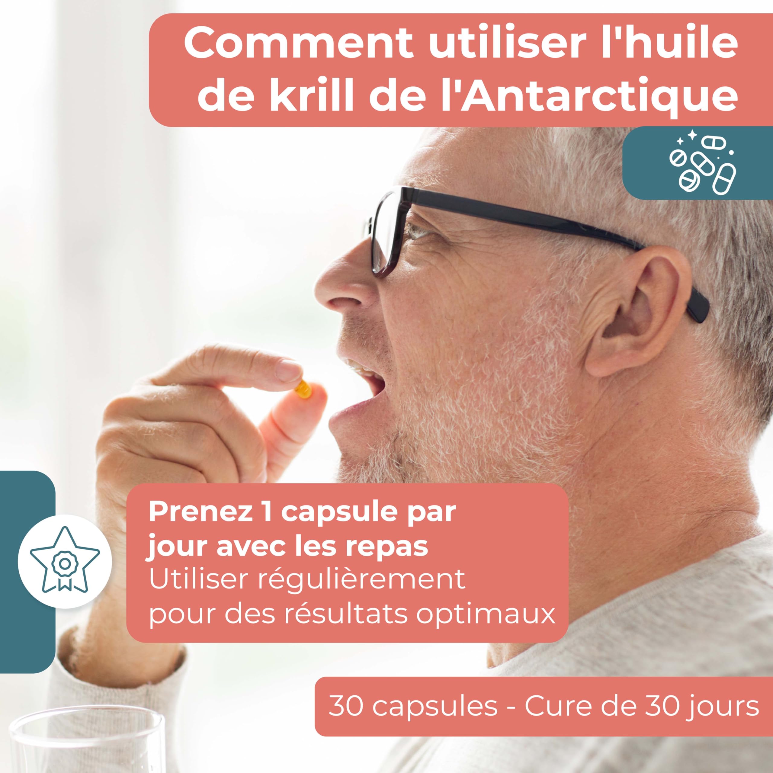 Huile de Krill Antarctique : Oméga-3 Premium avec Phospholipides & Astaxanthine - Soutient Cœur, Cerveau & Articulations - 500mg, 30 Capsules - Durable - Fabriqué en France par NutriSolution (1)