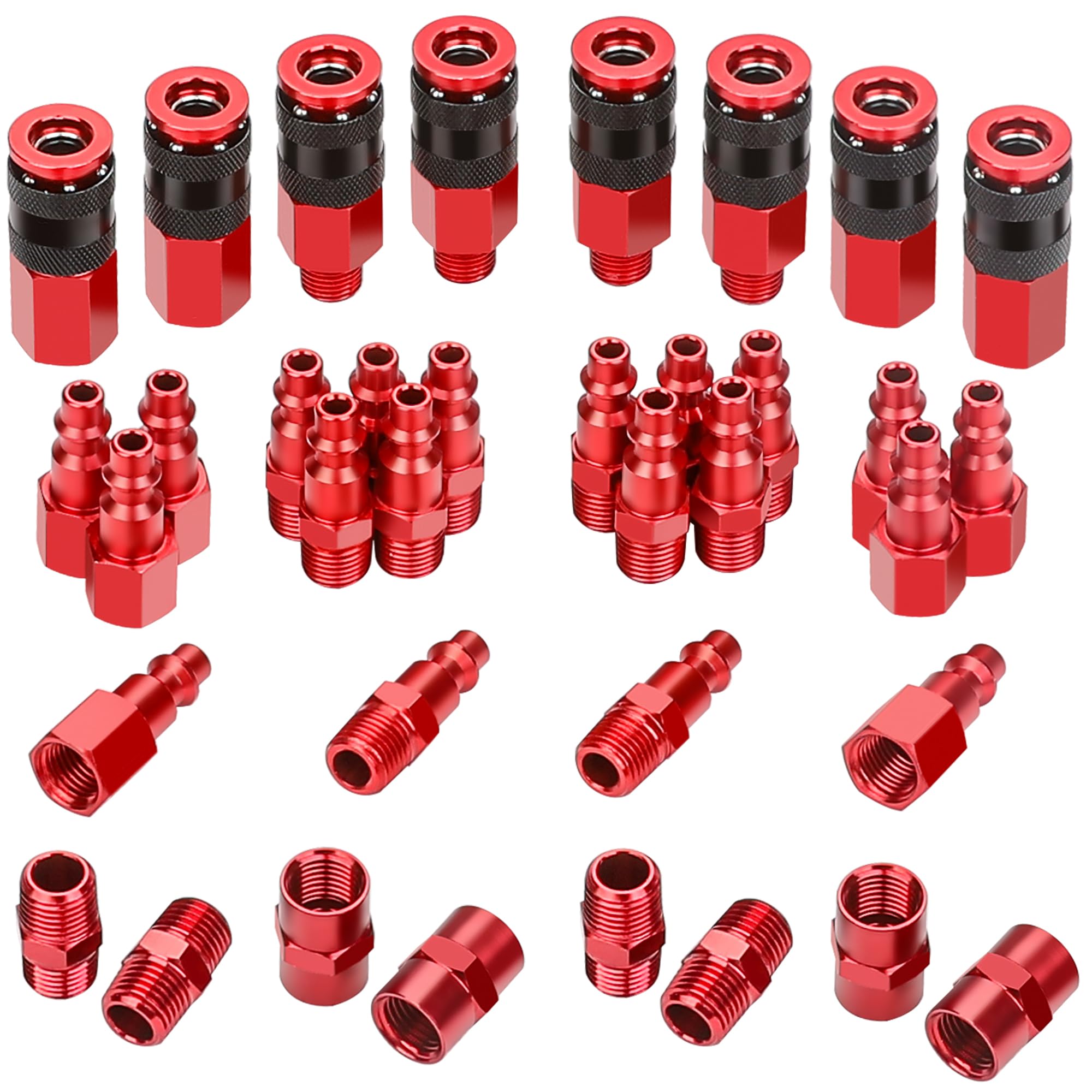 Hromee Universal Air Coupler and Industrial Air Plug Kit, 1/4 Inch Threads and Body Size, 36 Pieces Air Compressor Hose Fittings