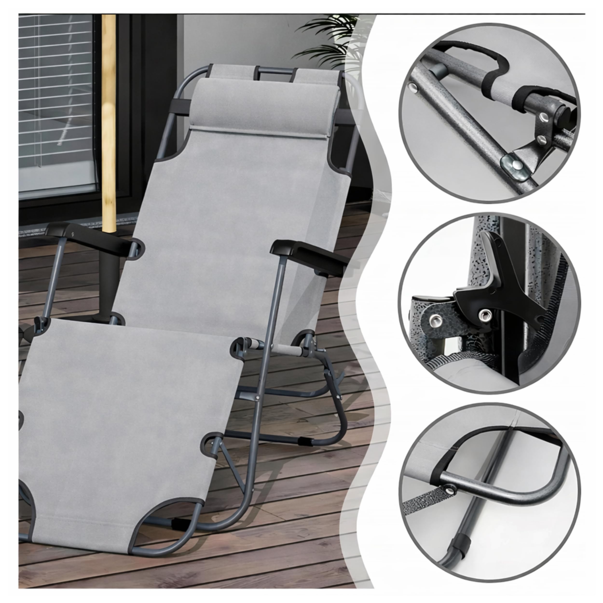 Deccart leicht Grau | Gartenliege Liegestuhl garten klappbare Sonnenliege klappbar Sonnenliegen Gartenliegen Sun lounger Liege für Balkon und