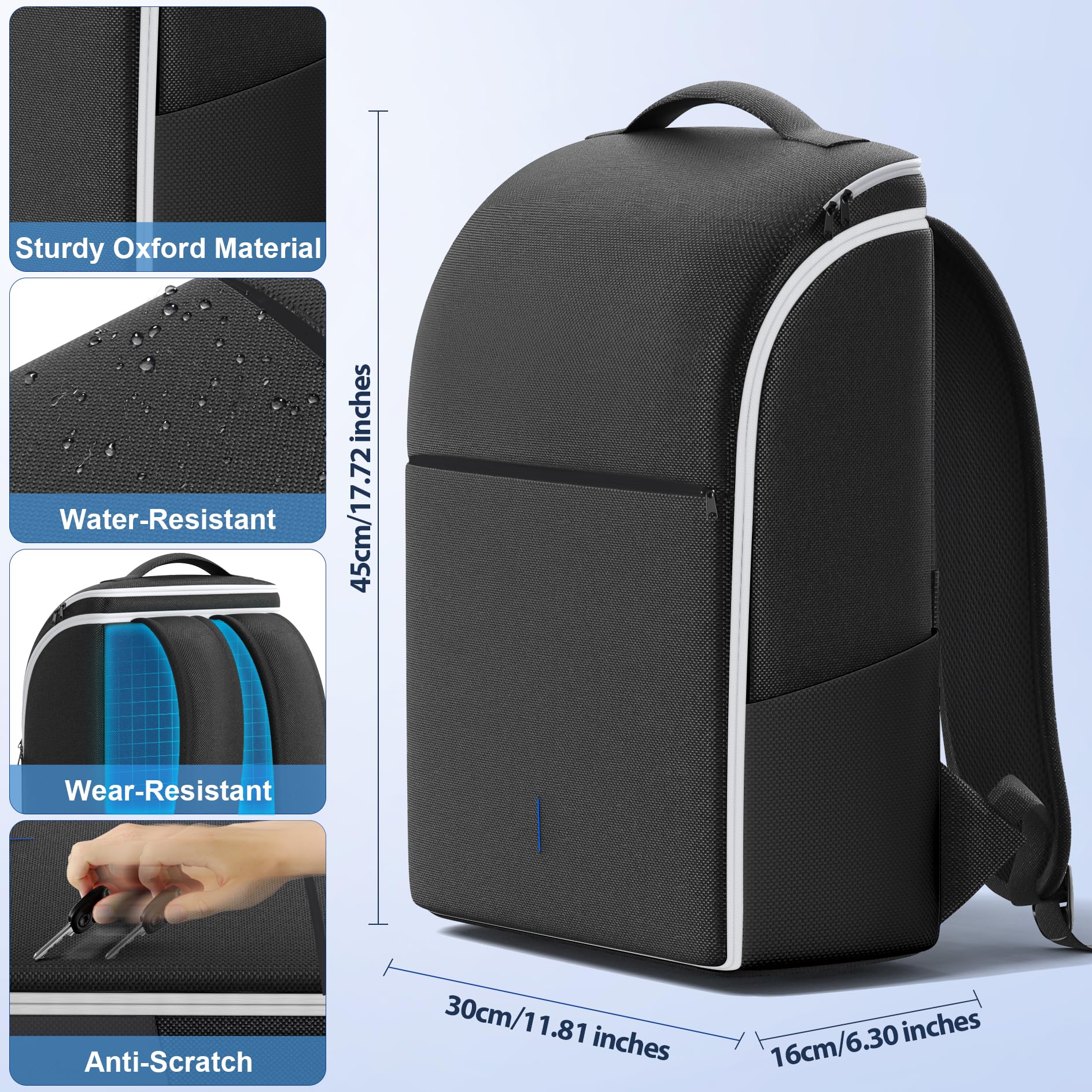 LVVIL Mochila para consola PS5/Slim/Pro, funda de transporte PS5 de protección completa, bolsa de almacenamiento PS 5 de gran capacidad para controladores duales, portal PS, laptop, tarjetas de juego