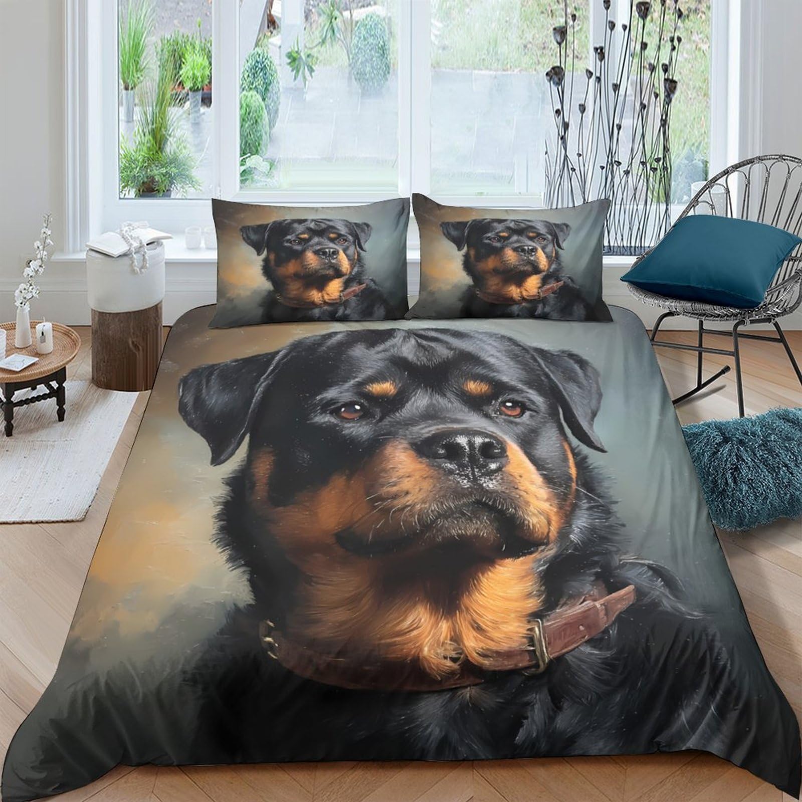 Ctjqhvkz Style-4 3D Printed Rottweiler Dog Fitted Sheet Microfiber Soft Black Brown Animal Bed Cover For Bedroom Guestroom Dorm Decor Single（135X200cm）