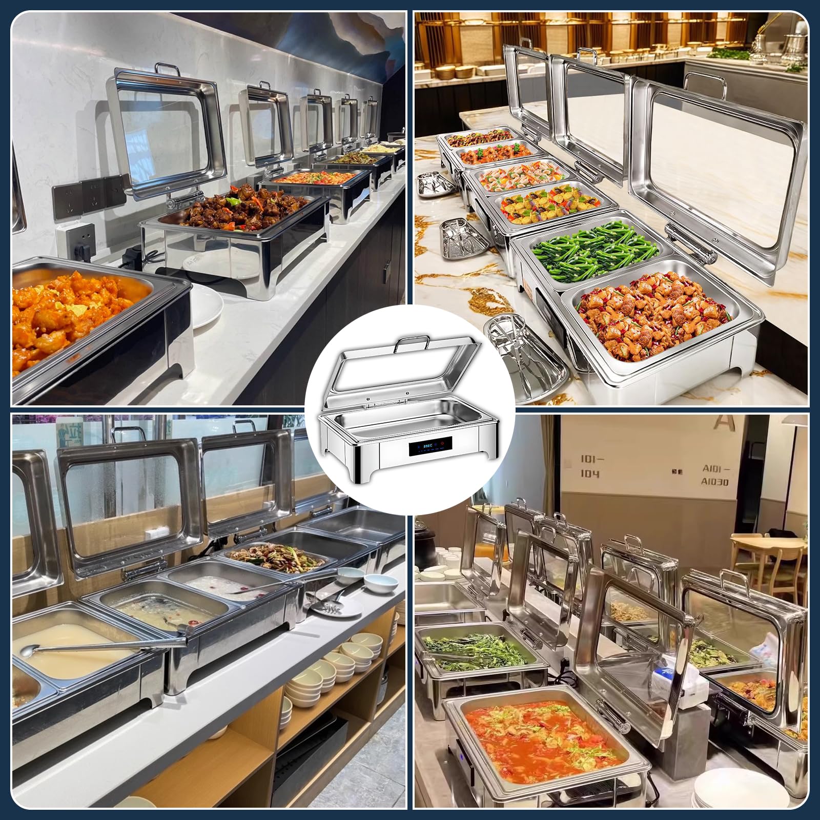 Chafing Dish Buffet Elettrico 9L, Temperatura Regolabile(B,1/2 Pan) | Scaldavivande Elettrico Professionale per Buffet in Acciaio Inox per Buffet, Ristoranti, Hotel