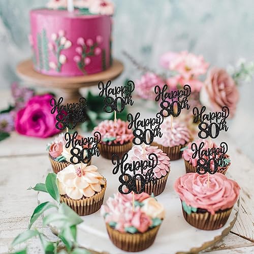 Miniatura 5 de 24 adornos para cupcakes con purpurina de 80 a 80 selecciones de cupcakes, 80 fabulosos números 80, decoraciones de pastel de cumpleaños para