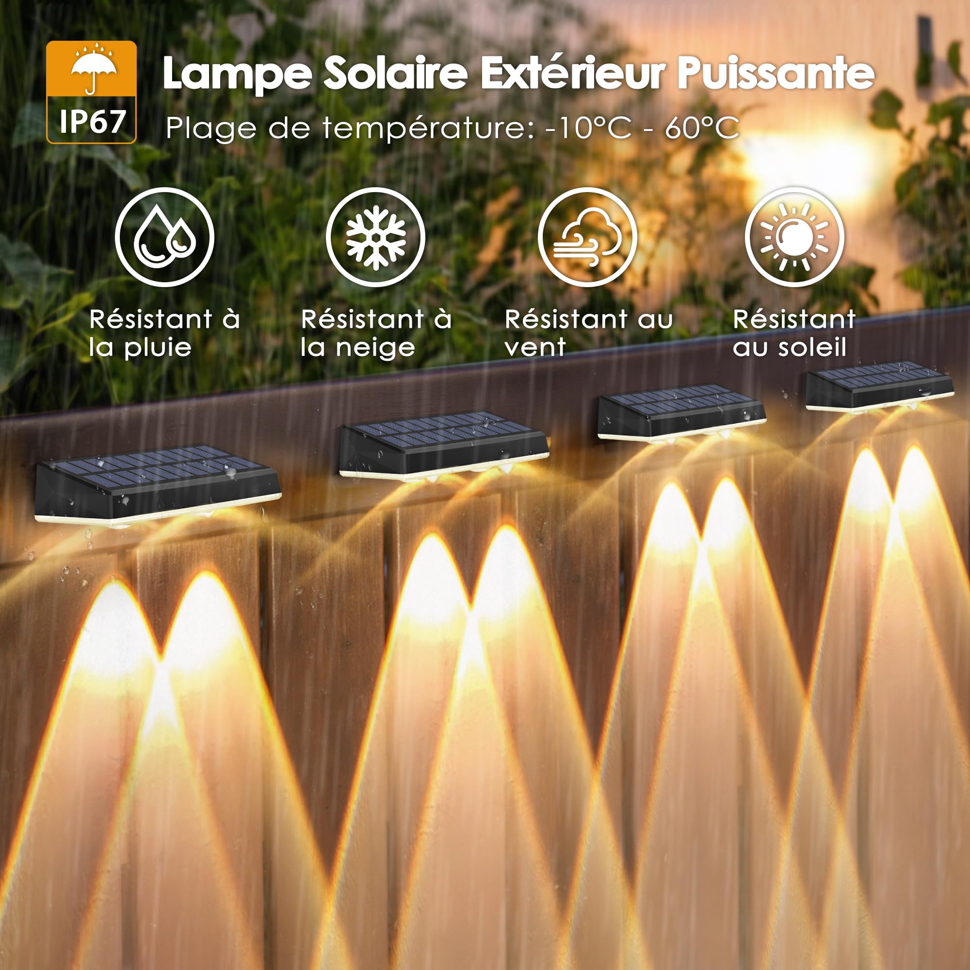 Applique Murale Extérieur Solaire Étanche IP67, 8 Unité Lumiere Solaire Exterieur Blanc avec 3 Modes Lampe Solaire Exterieur Puissante pour Cour, Jardin et Clôture