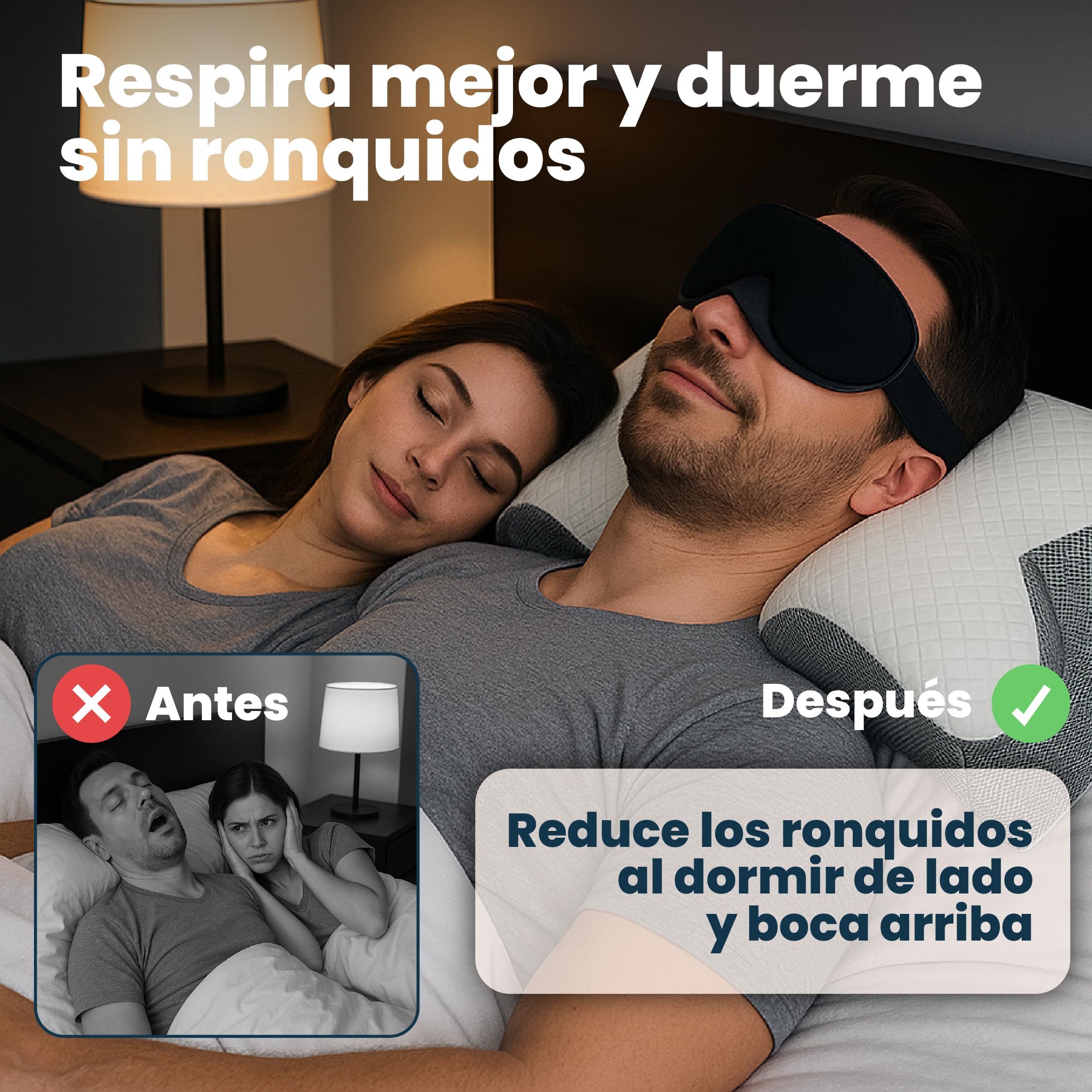 Almohada Cervicales y Cuello - Adiós al Dolor, Mejora tu Descanso + Antifaz | Almohada cervical, ergonómica, antironquido; postura ideal que favorece el descanso y reduce ronquidos.