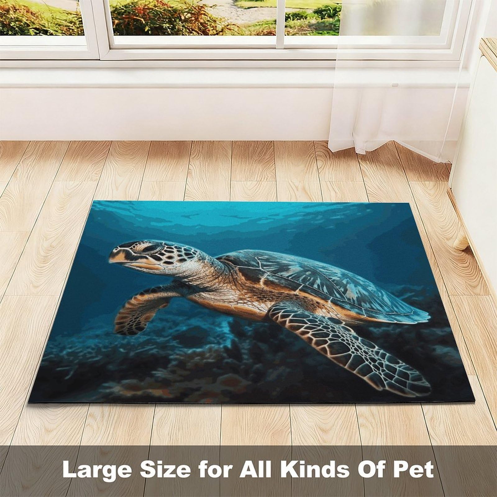 Sea Turtle2 Tapis de nourriture pour chat – Tapis d'alimentation antidérapant pour chien facile à nettoyer pour la nourriture et l'eau, tapis de gamelle pour chien et chat, 61 x 81,3 cm