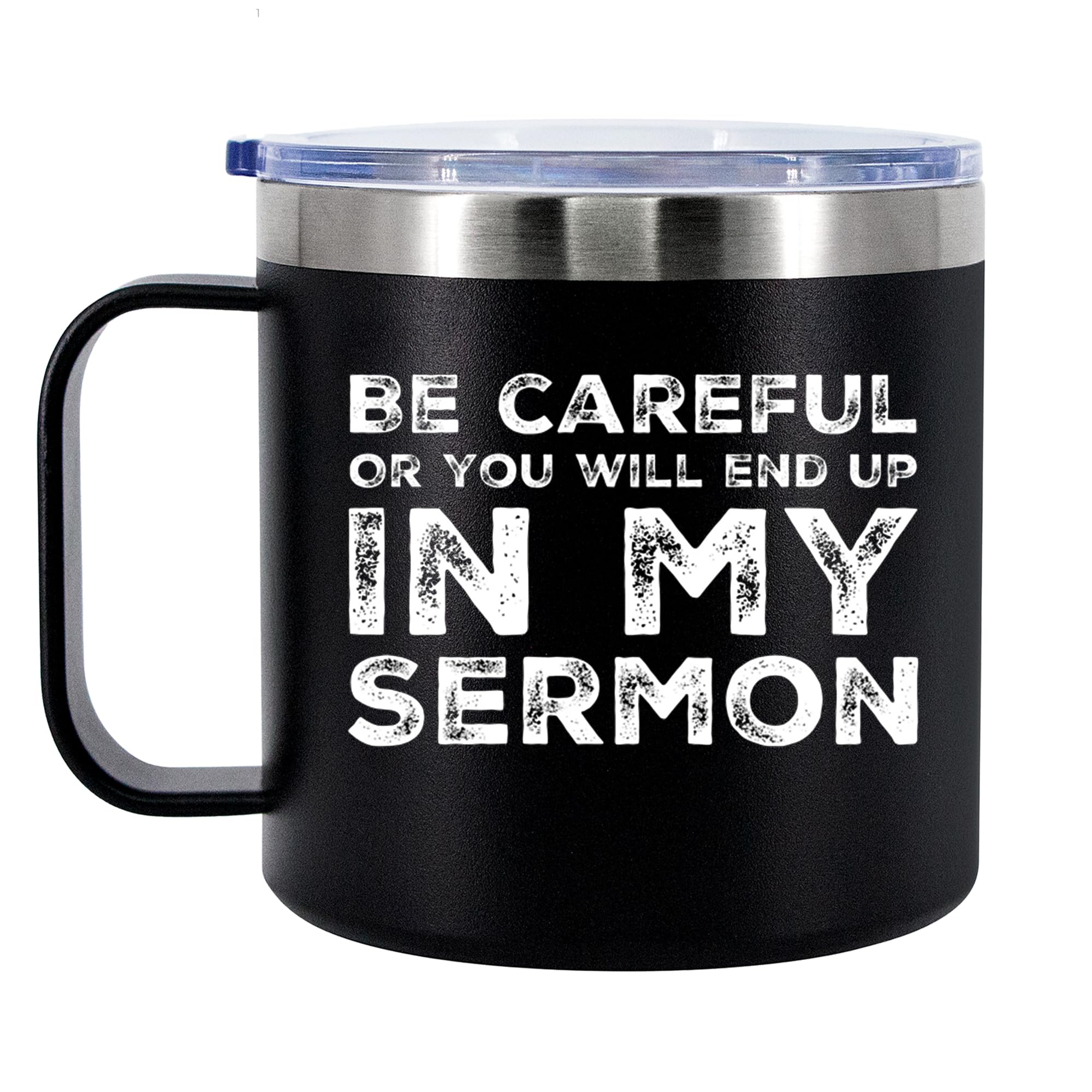 Panvola Be Careful Or You'll End Up In My Sermon Insulated Coffee Mug 14oz With Handle And Lid Pastor Gifts Minister Sarcastic 304 Stainless Steel Vacuum Insulated Tumbler Camping Travel Cup
