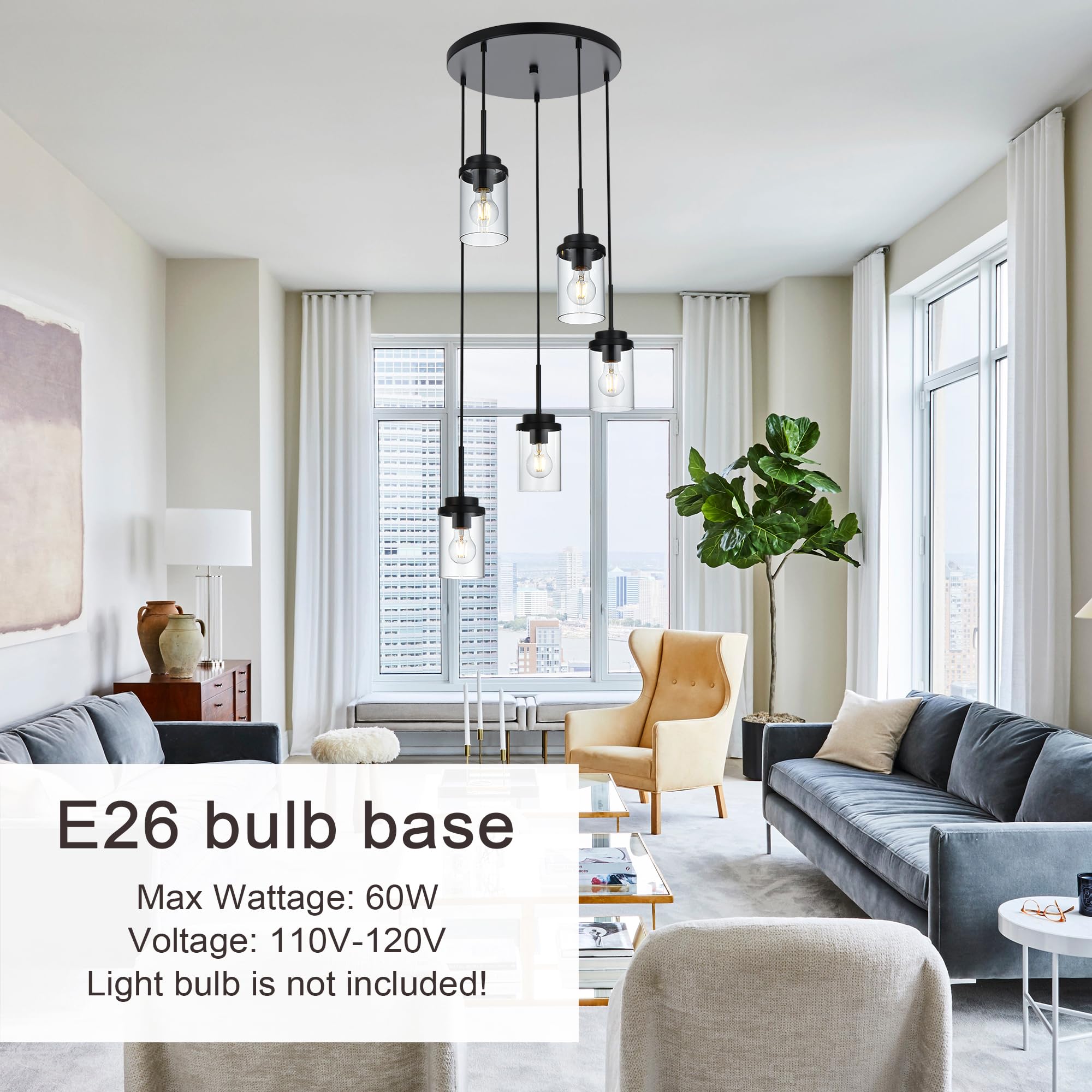 MELUCEE 5-Light Pendant Chandelier - Modern Lighting -5