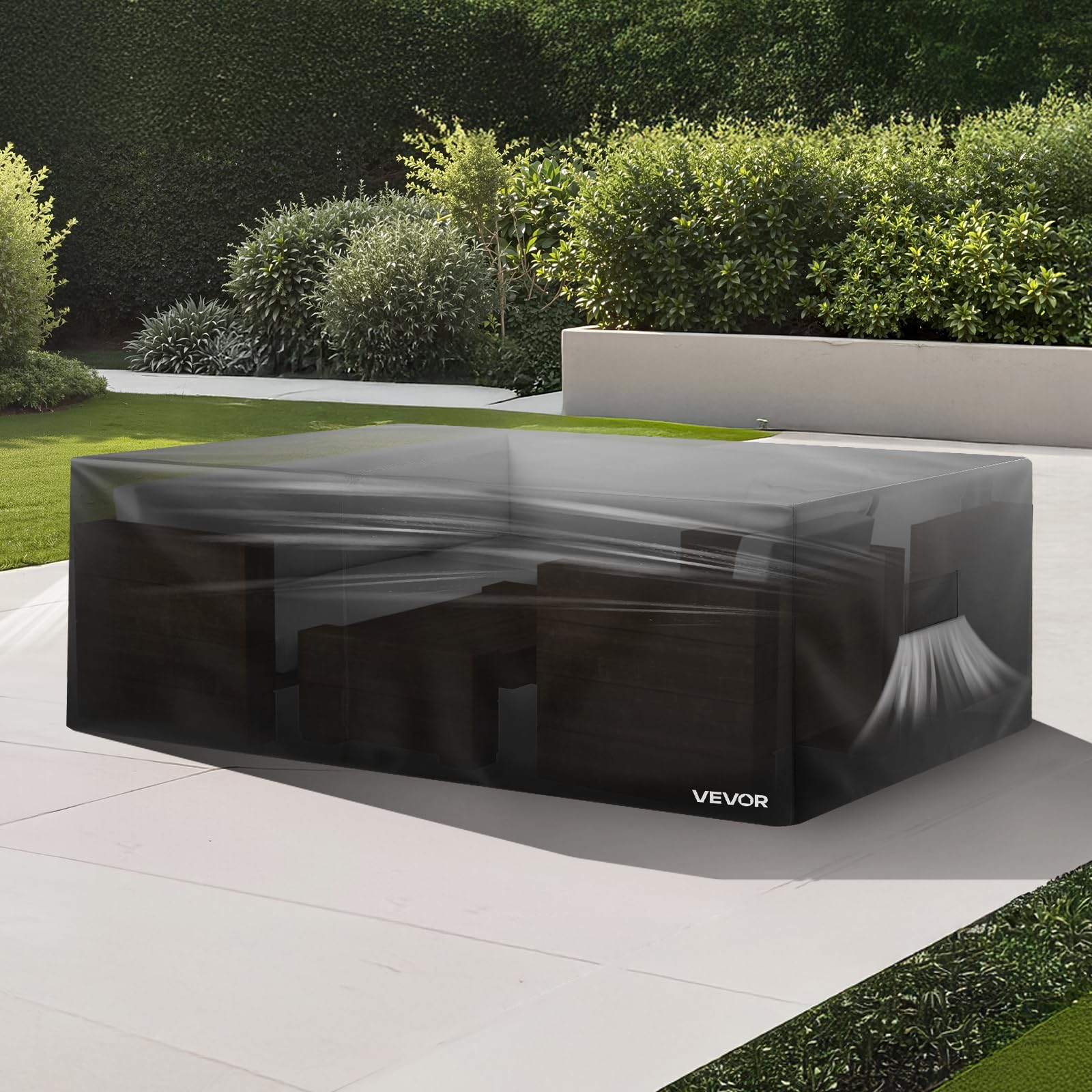 VEVOR Housse de Meubles de Jardin 320x160x71 cm, Bâche de Protection pour Mobiliers d’Extérieur en 420D Imperméable et Résistante, pour Table et Chaises de Patio Rectangulaires, Toutes Saisons, Noir