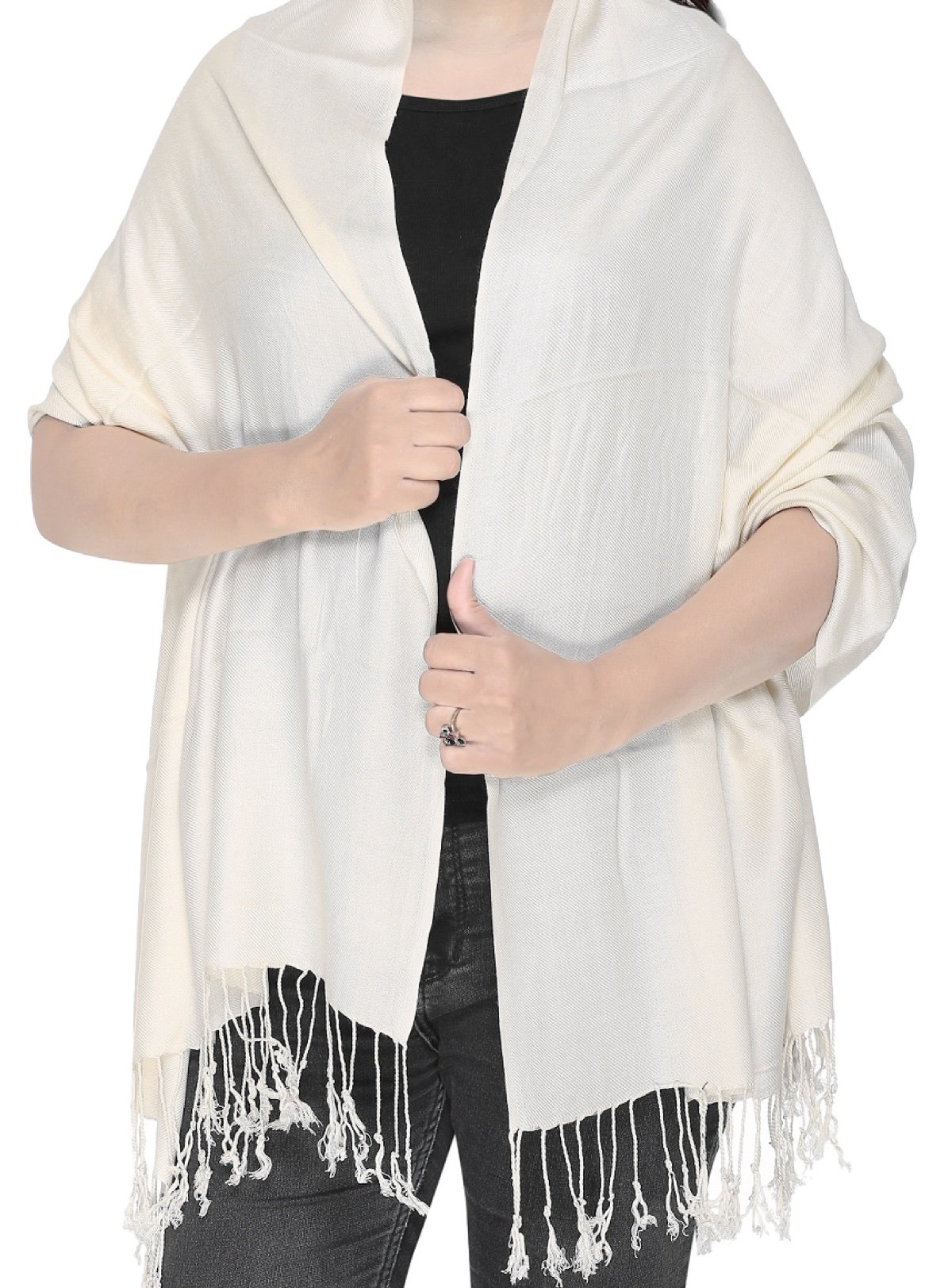 World Of Shawls Women's Ivory Plain Pashmina Scarf Hijab Shawl Stole Wrap (Ivory)