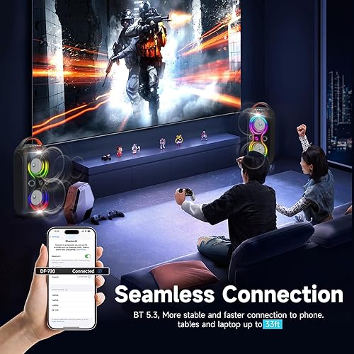 Miniatura 2 de Altavoces inalámbricos grandes Bluetooth para fiestas, altavoz portátil para exteriores de 120 dB de sonido fuerte con luces RGB, altavoces duales