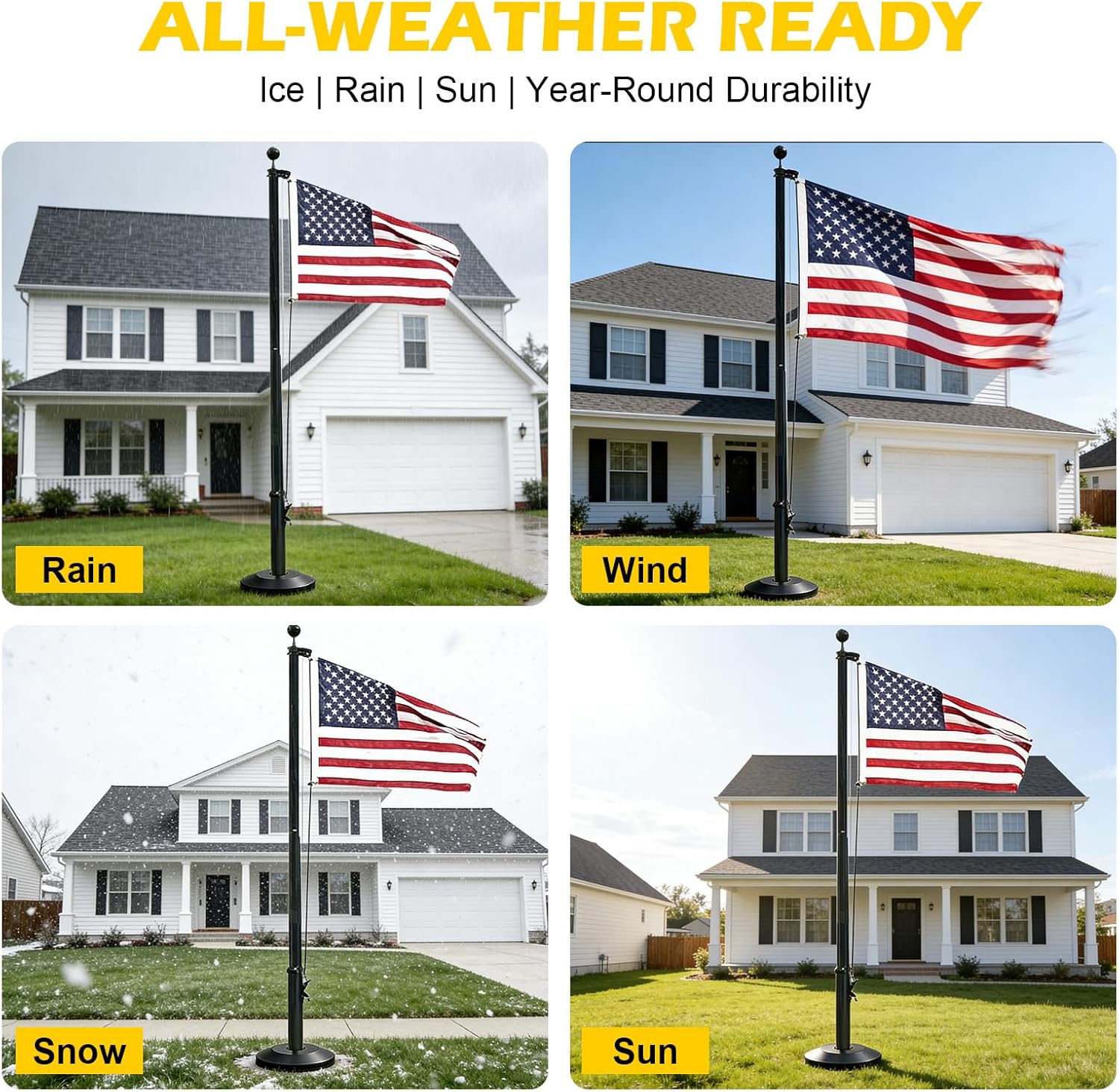 Black Flag Pole Flash Collar Base for 3" Diameter FlagPole Inground, Thick Aluminum Standard Profile Collar for Flagpole Hardware.