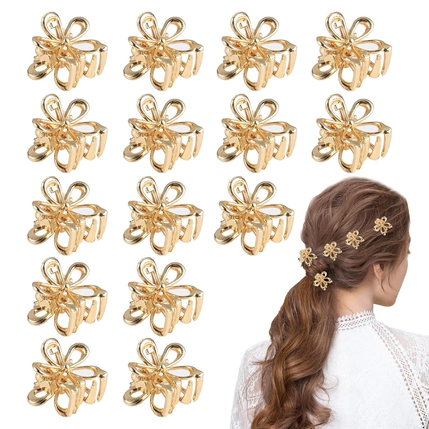 15 PCS Small Flower Gold Hair Clips for Women Cute Mini Tiny Little Sparkling Metal Flower Sweet Gold Artificial Bangs Nonslip Hair Claw Clips Decorative Cute Hair Accessories for Women Girls Gift - Image 10