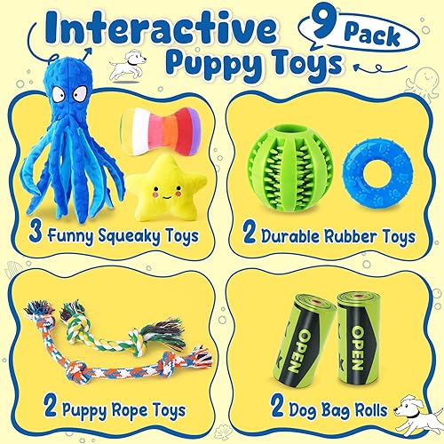 Miniatura 2 de KIPRITII Paquete de 9 juguetes interactivos para cachorros para perros pequeños, juguete chirriante en forma de pulpo, lindo peluche y juguetes