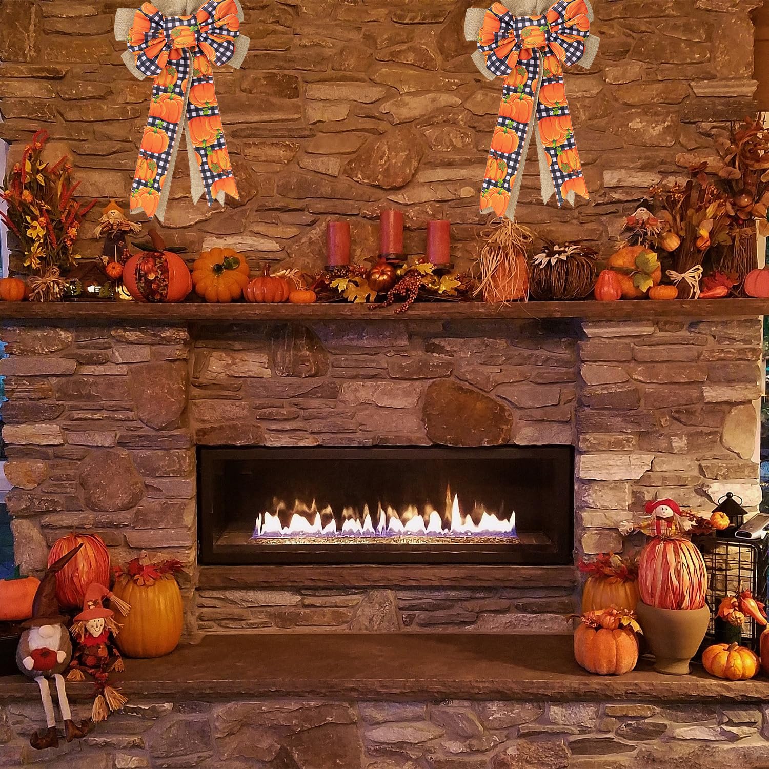 LINGMIN Fiocco Autunnale Per Ghirlanda A Forma Di Zucca - Arancione In Iuta E Lino, Con Filo Metallico, Per Porta E Casa
