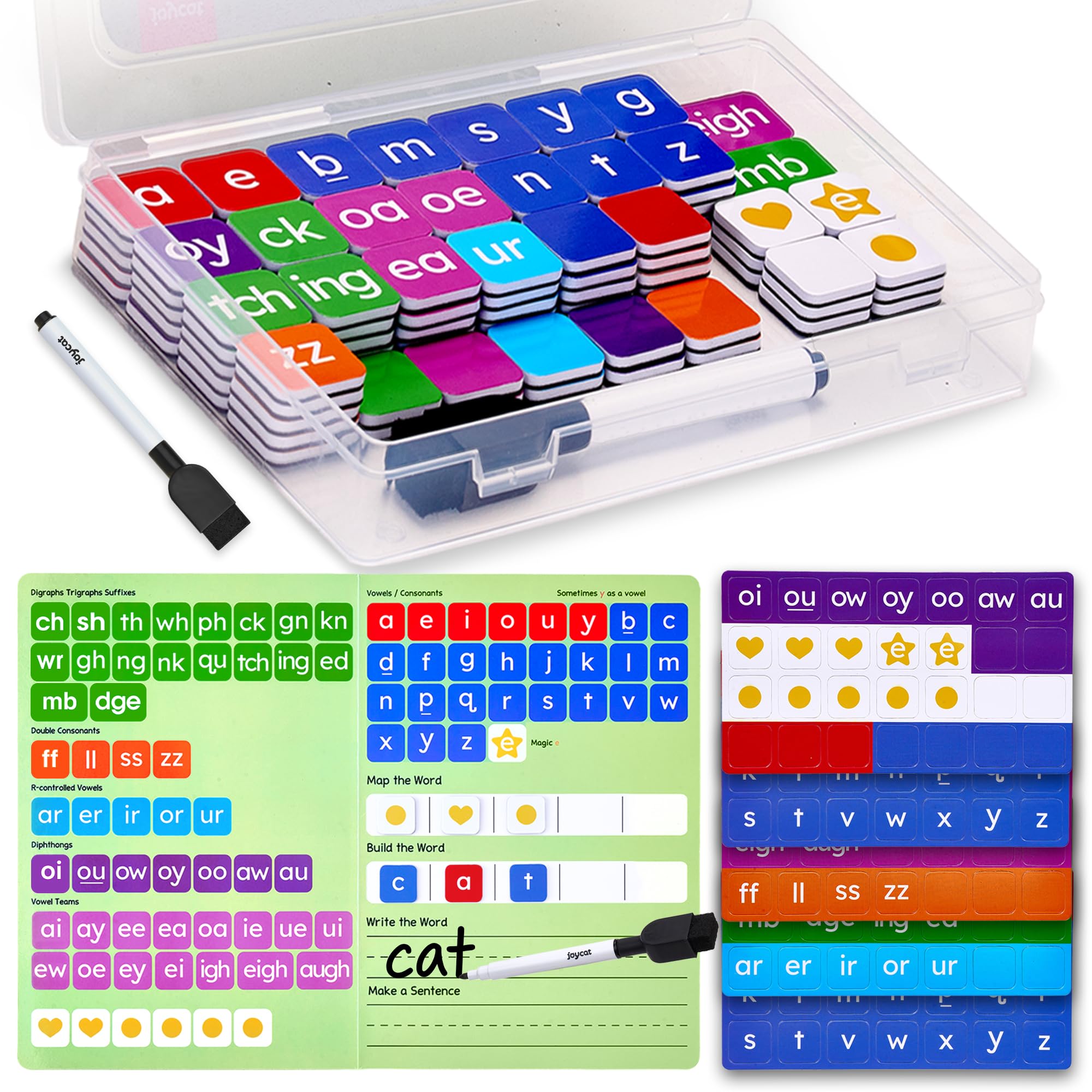 Photo 1 of JoyCat 138PCS Magnetic Letter Tiles Set - ABC Letters with Erasable Marker, Word-Building Folder & Storage Case, Phonics & Spelling Learning Game for Kids 3+, Preschool & Pre-K Classroom
