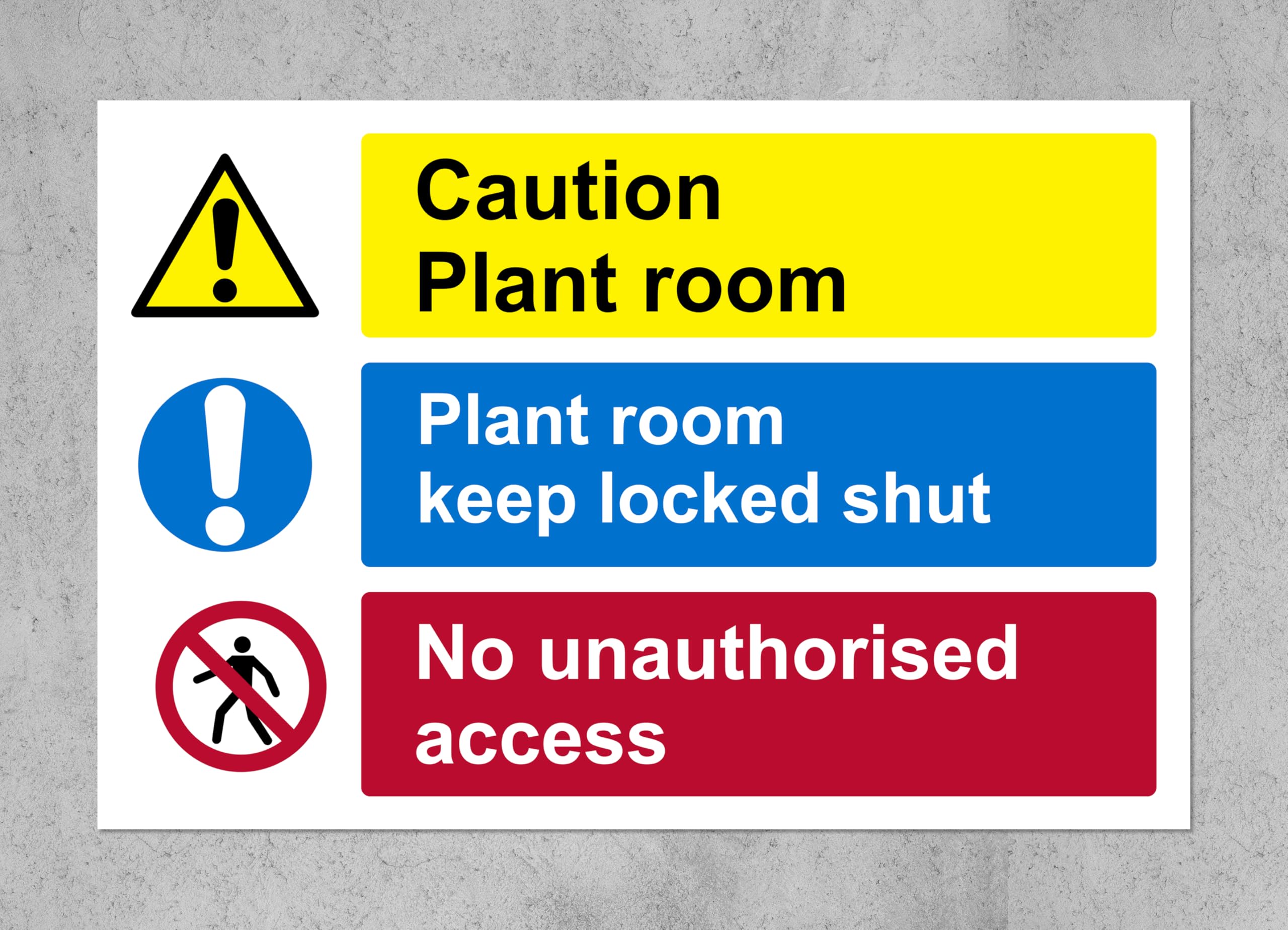 Kpcm Display Ltd Caution Plant Room No Unauthorised Access Safety Sign - Self Adhesive Sticker (400Mm X 300Mm)