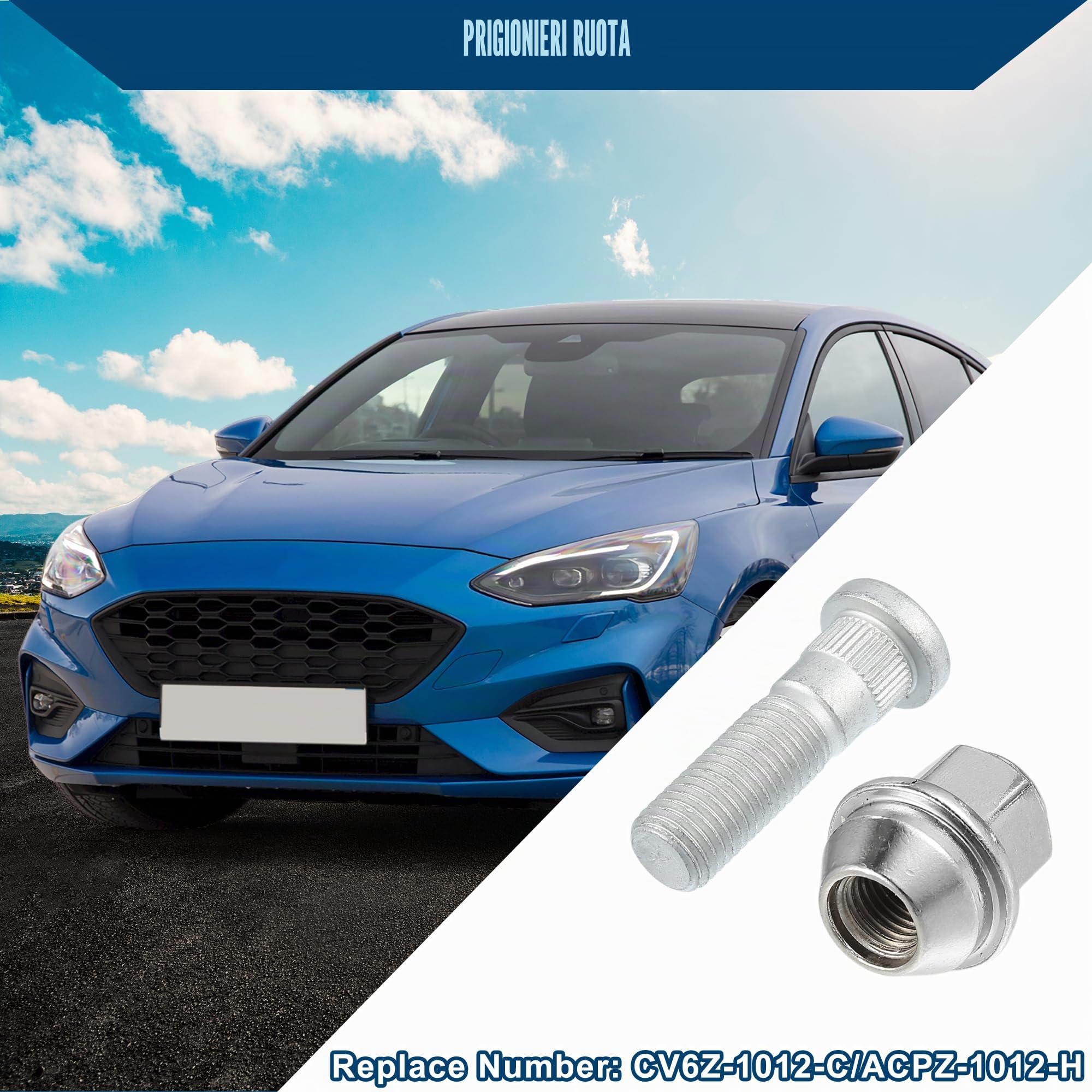 A ABSOPRO Bullone Per Perno Ruota M12-1.5 Per Ford Escape 1 Pz | Per Ford Escape 13-21, OE CV6Z1012C/ACPZ1012H, Materiale Metallo, Lunghezza 47mm, Esagonale 19mm