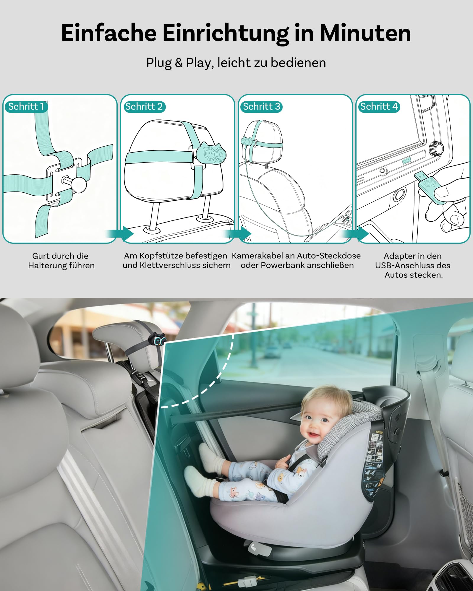 Ottocast Cabin Care CarPlay Adapter 2026, Ottocast Mini Caméra Siège Arrière 1080P, USB-A Plug & Play, Uniquement pour CarPlay Filaire d’Origine