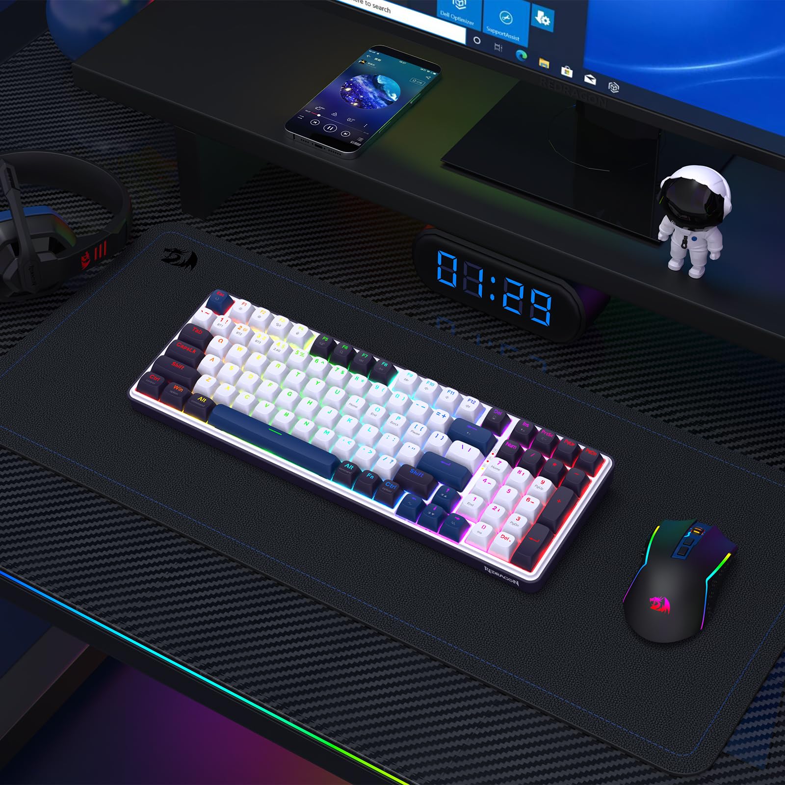 Redragon K744 PRO Tastiera Wireless 99 Tasti 3 Modalità Hot-Swap | tastiera gioco wireless RGB 99 tasti meccanica 3 modalità hot-swap tasti PBT 5 strati insonorizzazione interruttore lineare