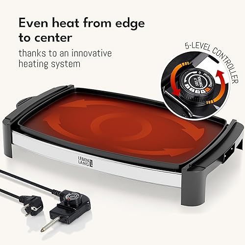 Miniatura 6 de LEBENLANG Parrilla eléctrica grande de 18 pulgadas - Para huevos, panqueques, hamburguesas I Control de temperatura extraíble y revestimiento