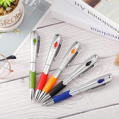Miniatura 6 de 10 bolígrafos con luz LED, 5 colores 1.0, bolígrafos de tinta negra con linterna, bolígrafos giratorios para escribir en la oscuridad, papelería,