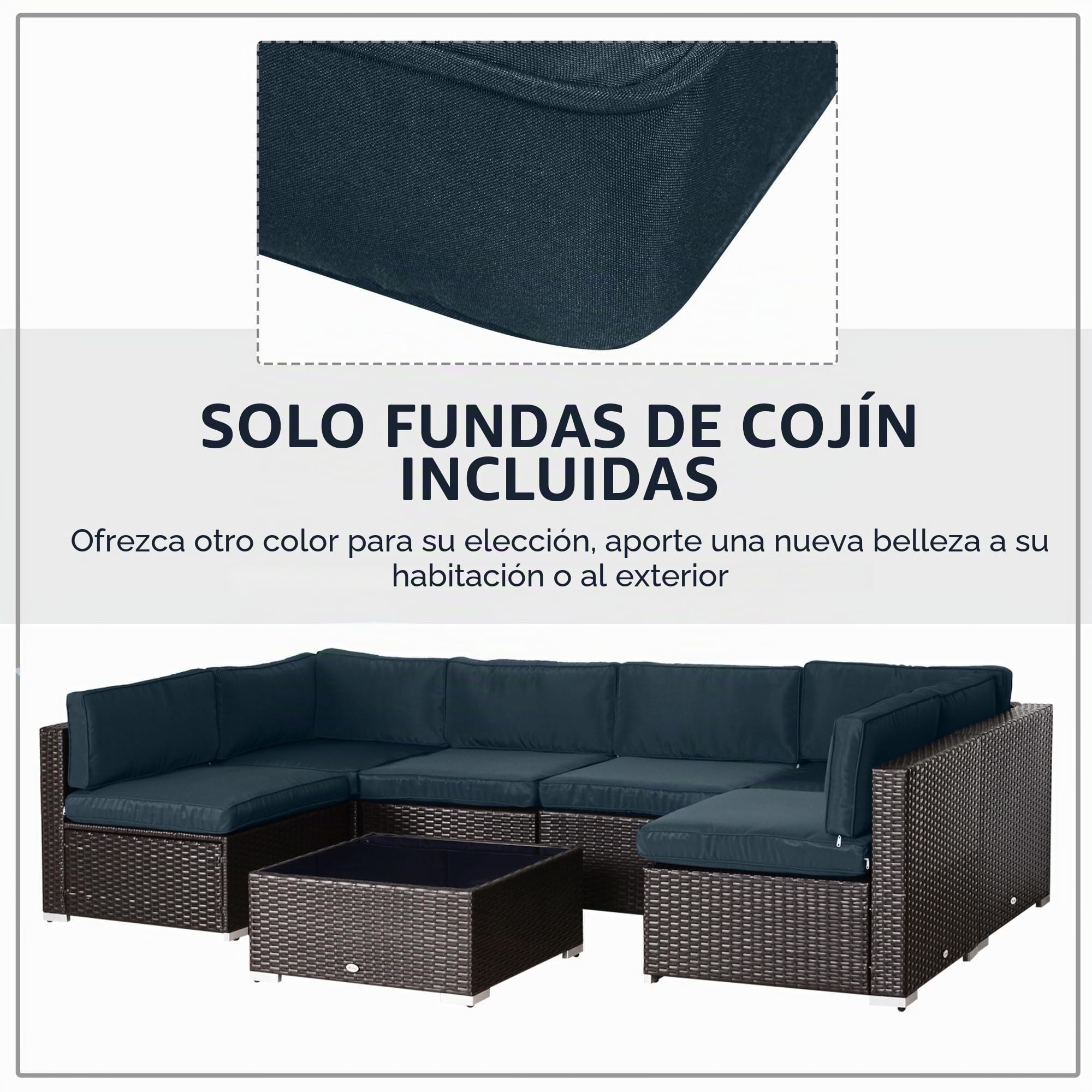 Outsunny 14 pcs fundas cojines exterior sofá seccional ratán azul oscuro | Fundas de repuesto para patio, juego de sofá de ratán, cojín no incluido