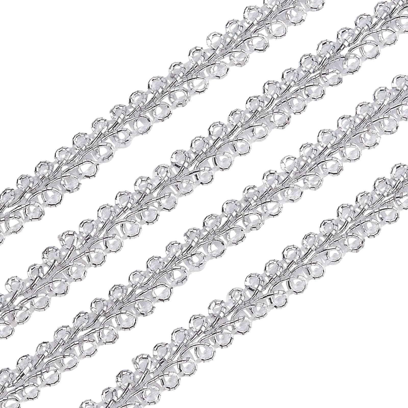 FINGERINSPIRE 15 Yards Metallic Braid Lace Trim 1/4" Flower Pattern Silver Centipede Lace Ribbon Decorated Gimp Trim Braid Trim Embellishment for Wedding Bridal, Costume or Jewelry, Crafts and Sewing