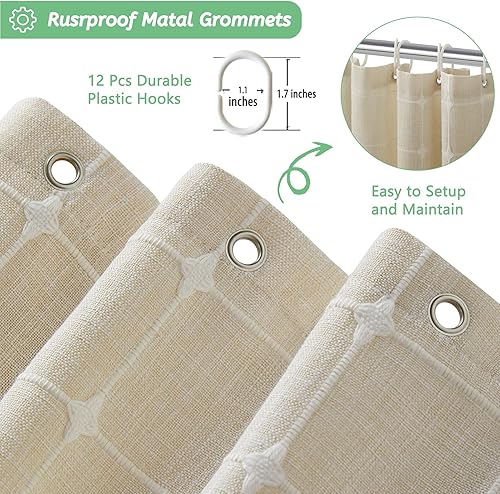 Miniatura 5 de Cortina de ducha estilo bohemio de granja, tela de lino rosa, bordada con textura a rayas, cortinas de ducha para baño, 72 x 96 pulgadas de largo,