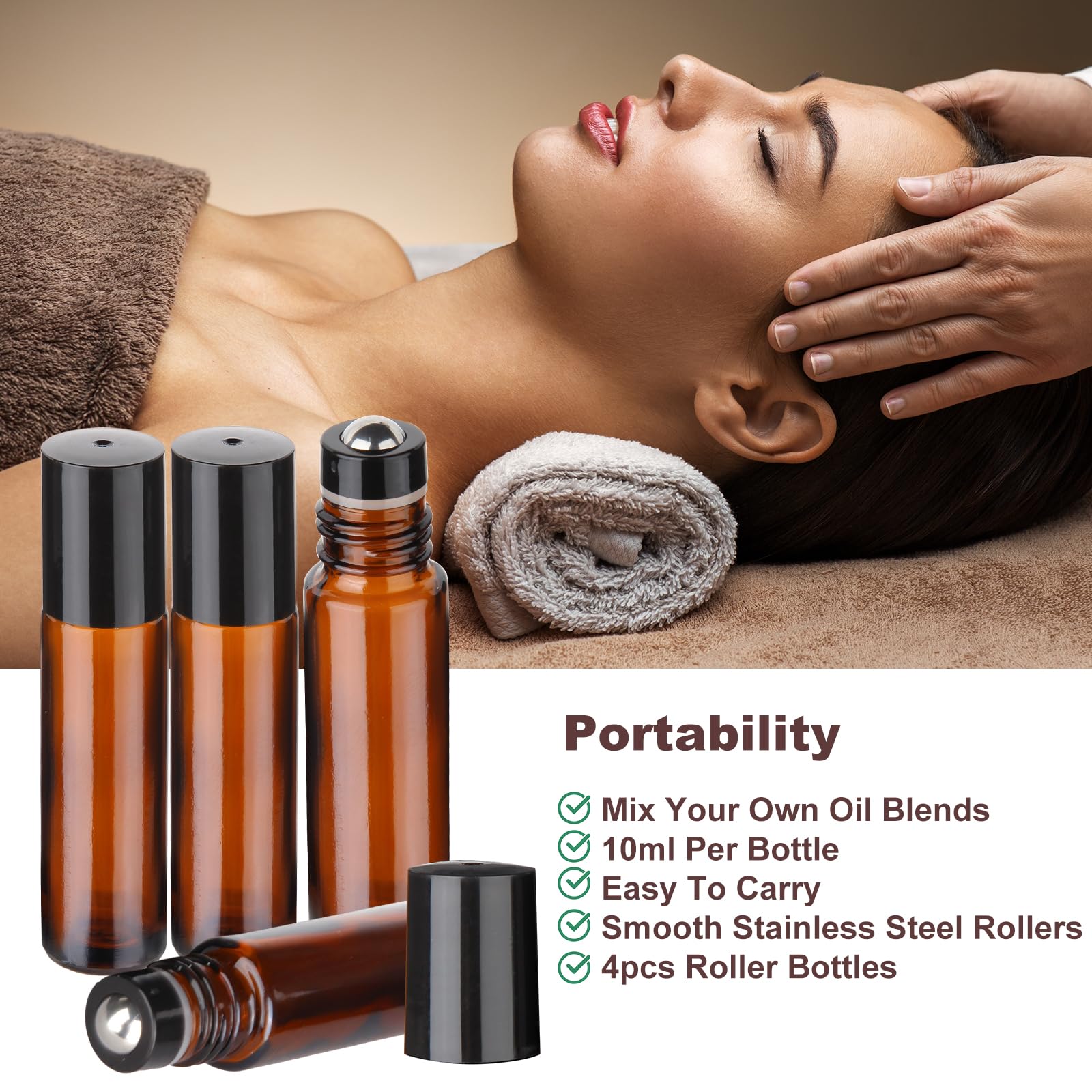 Hyber&Cara 4Pcs 10ml Roll On Vuoto per Oli Essenziali Ambra Bottiglie Vuote in Vetro, Bottiglie Flaconcini Vuoti Per Oli Essenziali, Profumi, Liquidi(incluso 1 apribottiglie, adesivo e 1 imbuto)