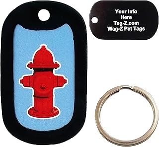 Custom Engraved Pet Tag - Fire Hydrant on Cyan Background - Dog Tag - Tag-Z Wag-Z