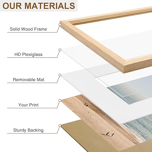 Miniatura 8 de Vittanly Marco de fotos de 11 x 14 pulgadas, marco de madera maciza con plexiglás, incluye paspartú de 8 x 10 pulgadas, para colgar en la pared para