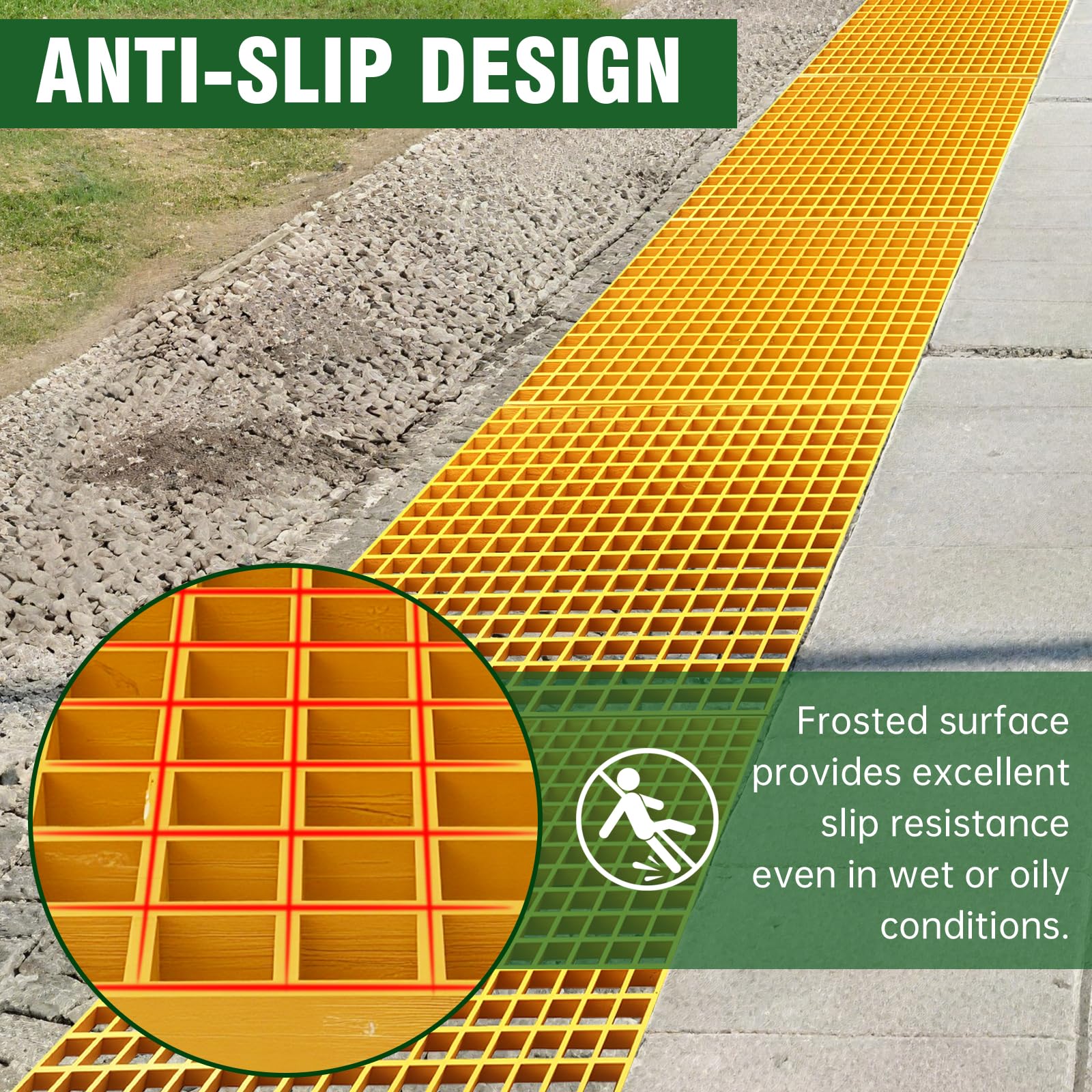 2'x2' Fiberglass Molded Grating - 1.5''x1.5''x1.5'' Fiberglass Bar Grille Plate, Heavy Duty FRP Industrial Square Grate Panel for Car Wash, Decks, Stairs, and Garage — Amazon image 4