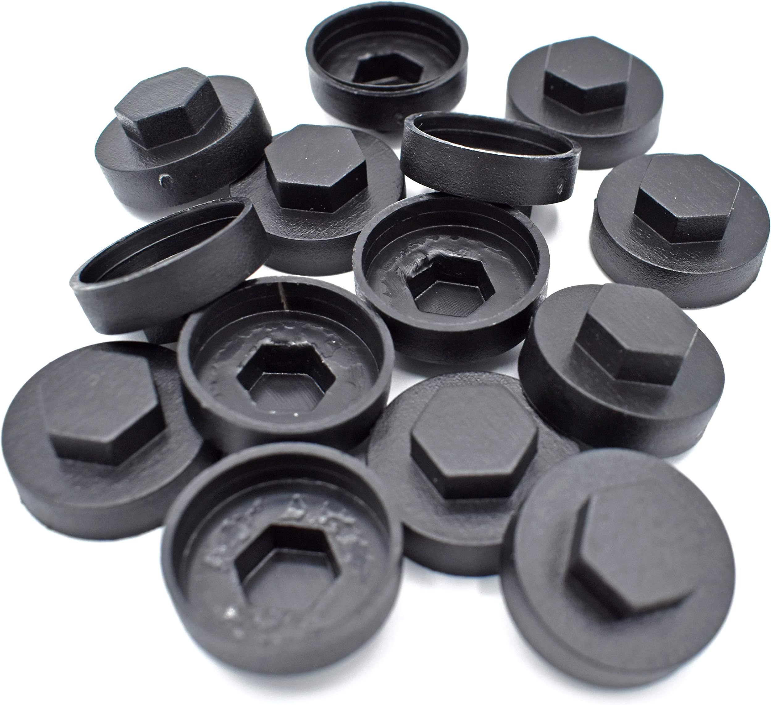200 x Black HEX TEK Roofing Screw CLADDING CAPS - 16mm Coverage / 8mm Recess